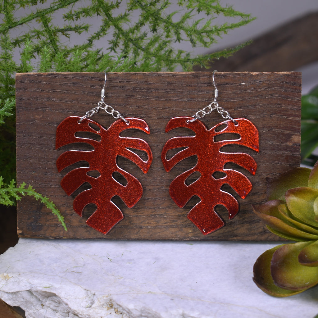 Sparkling Copper Large Monstera Earrings