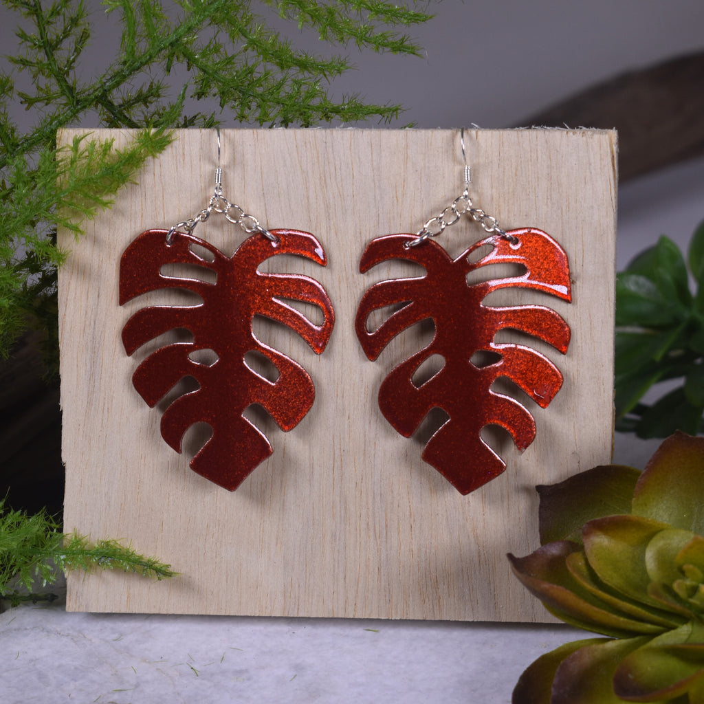 Sparkling Copper Large Monstera Earrings