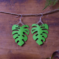 Larger Monstera Earrings matte green