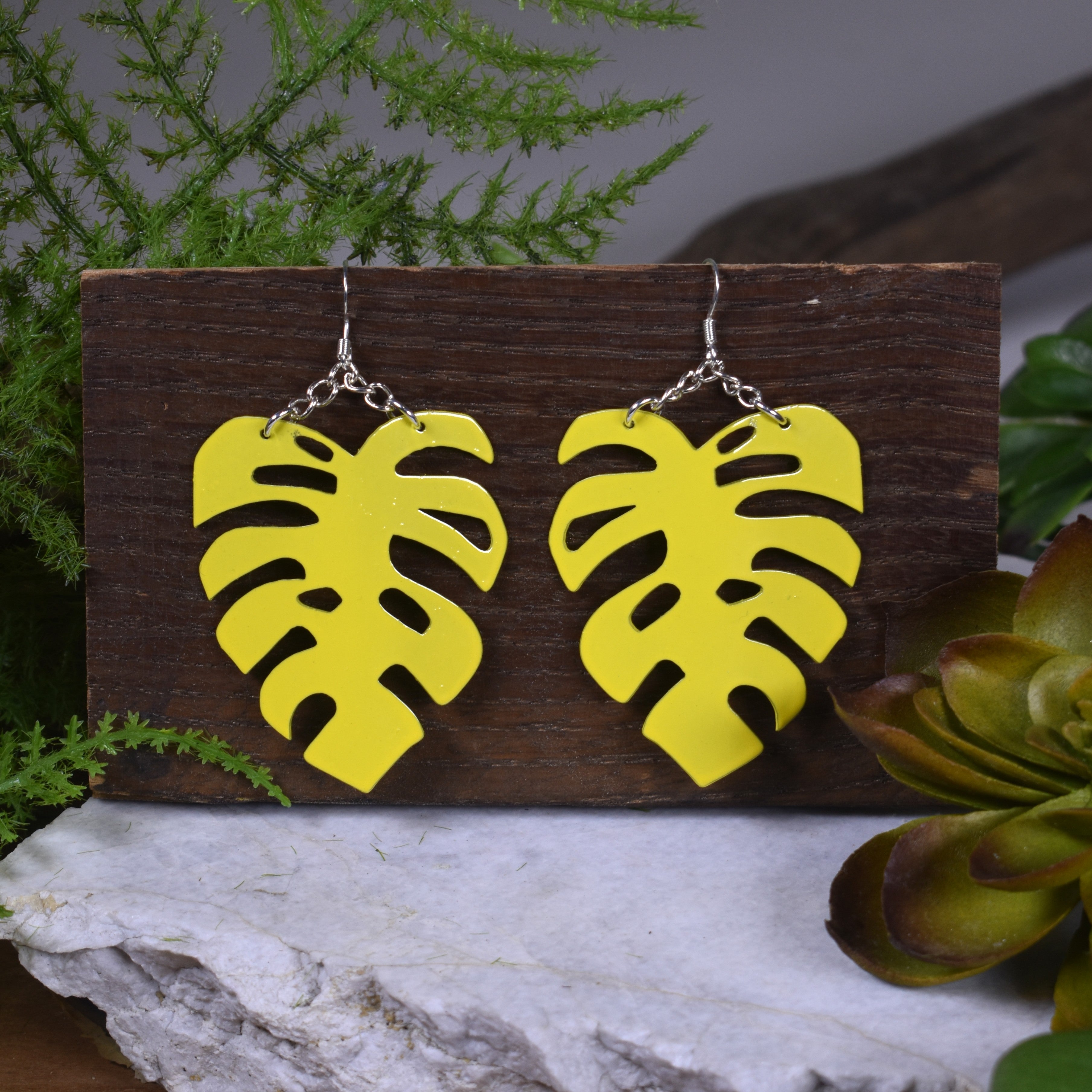 Gloss Yellow Large Monstera Earrings