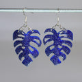 Small Monstera Earrings in Sparkle Deep Blue