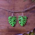 Monstera Earrings Matte Green