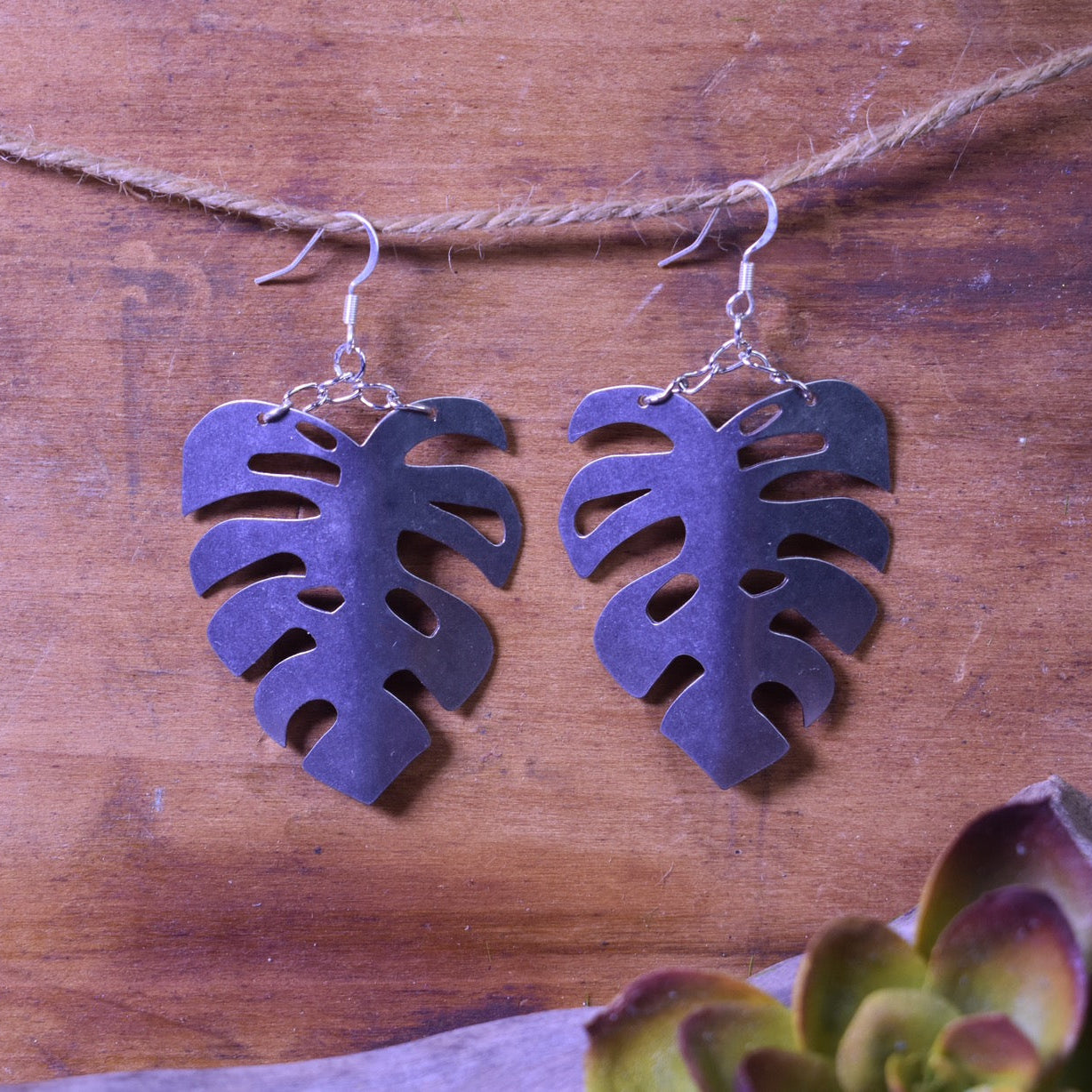 Large Stainless steel Monstera earrings