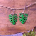 Small Monstera Earrings in sparkly green