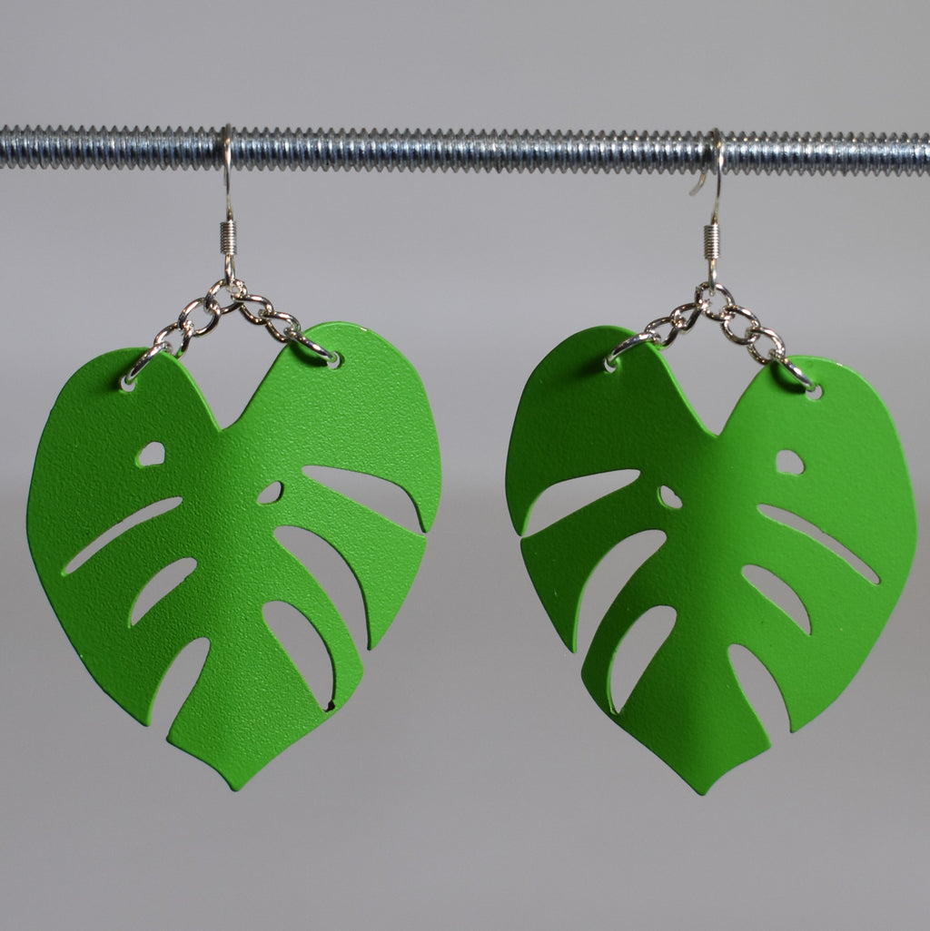 Large Monstera Earring Matte Green