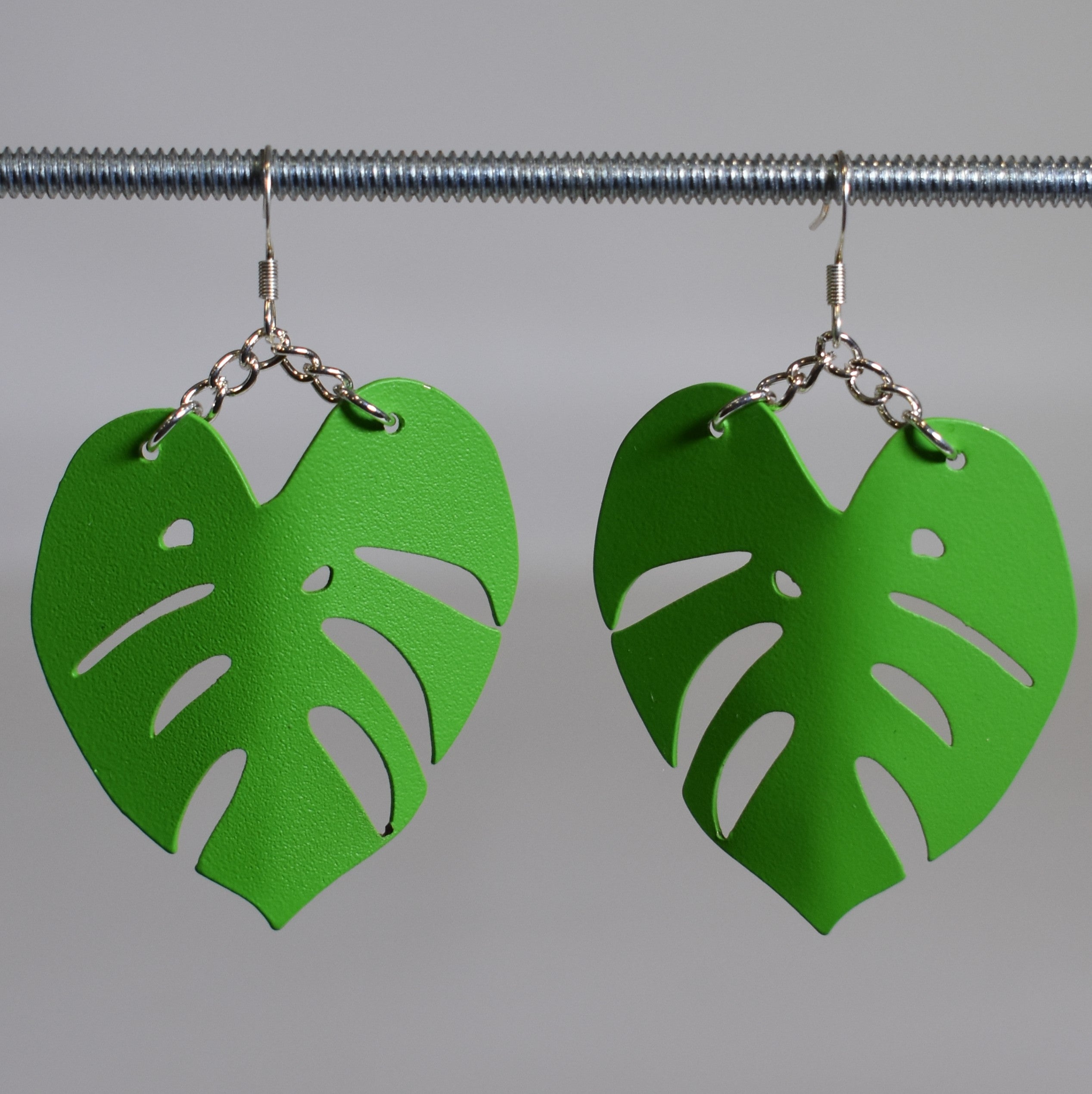 Large Monstera Earring Matte Green