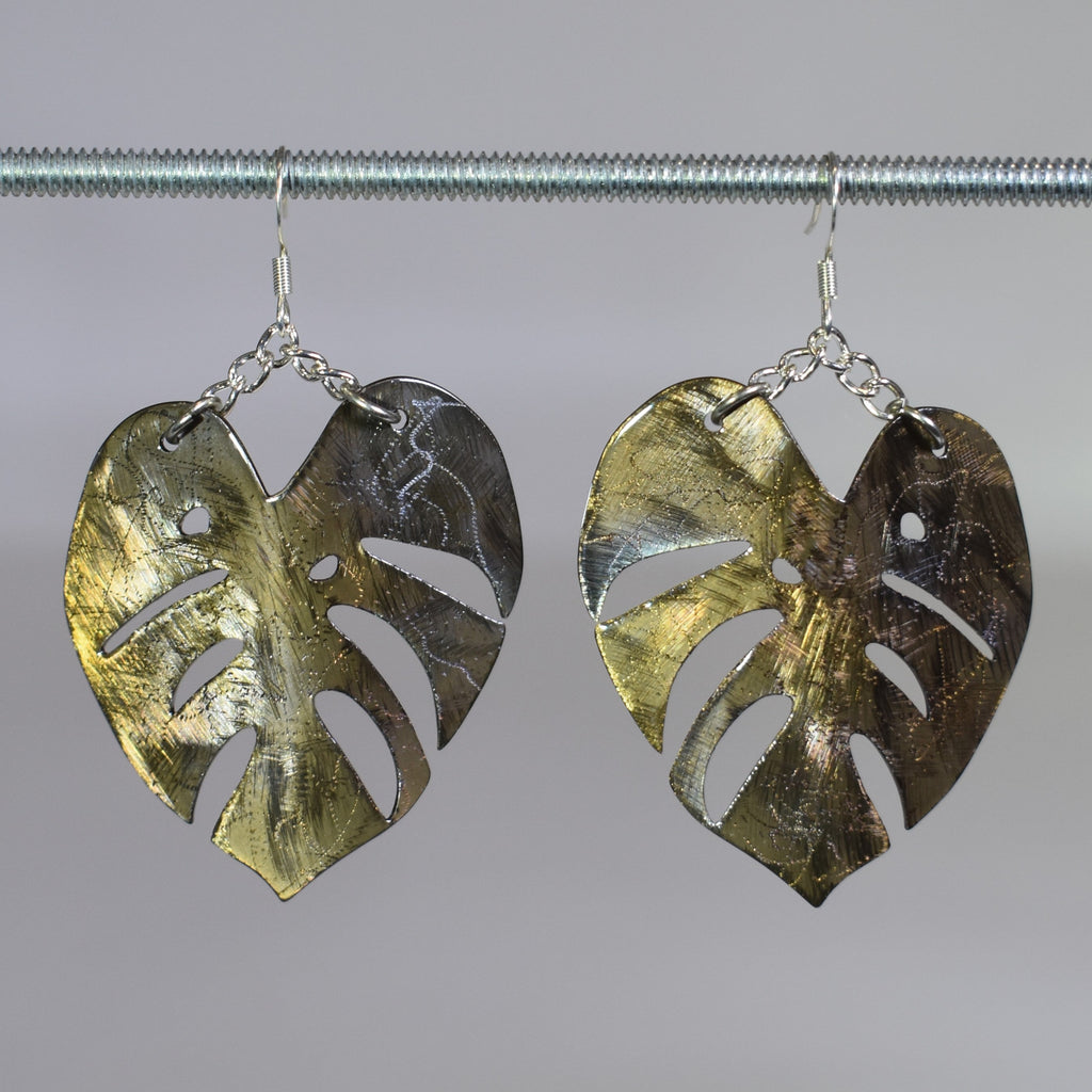 Large Annealed Monstera Drop Earrings