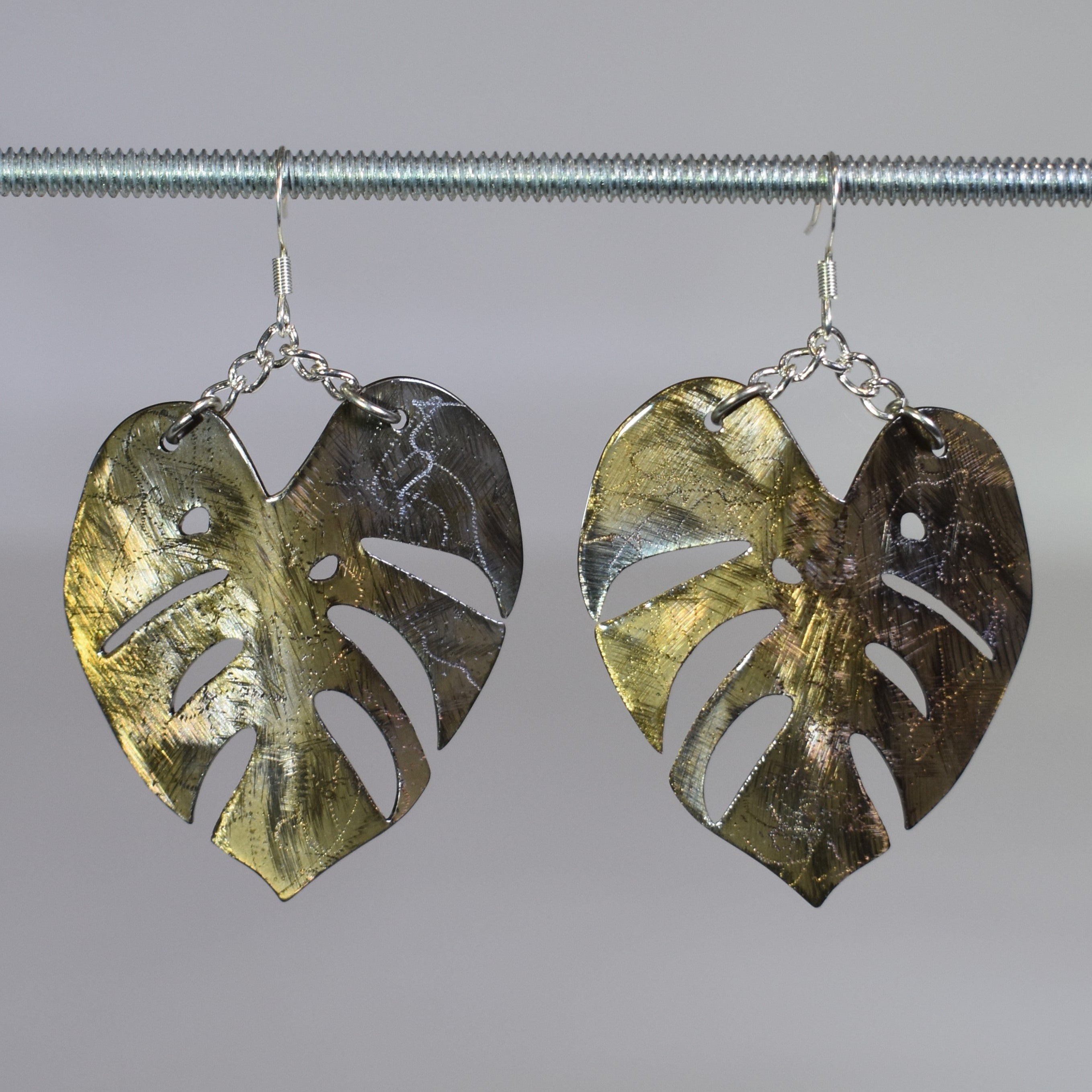 Large Annealed Monstera Drop Earrings