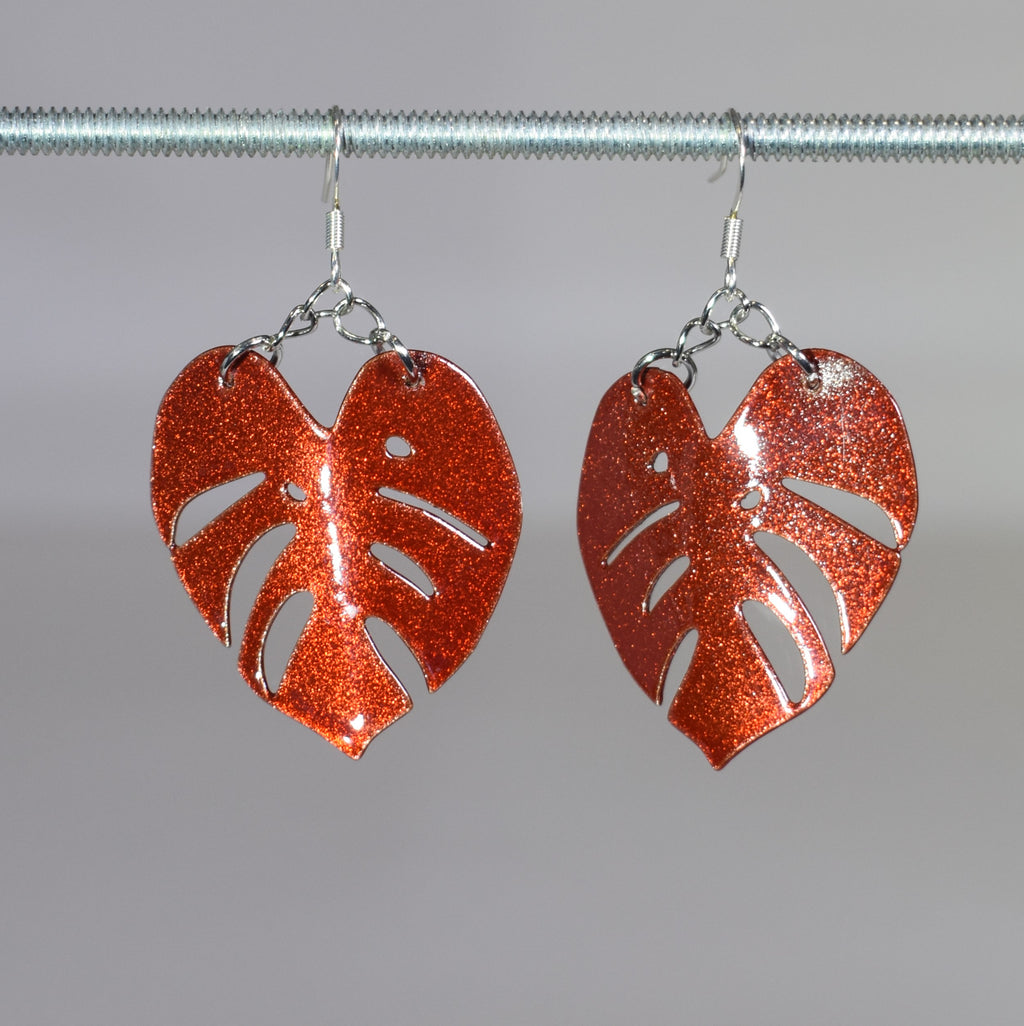 Small Monstera Earring Dormant Sparkle Copper