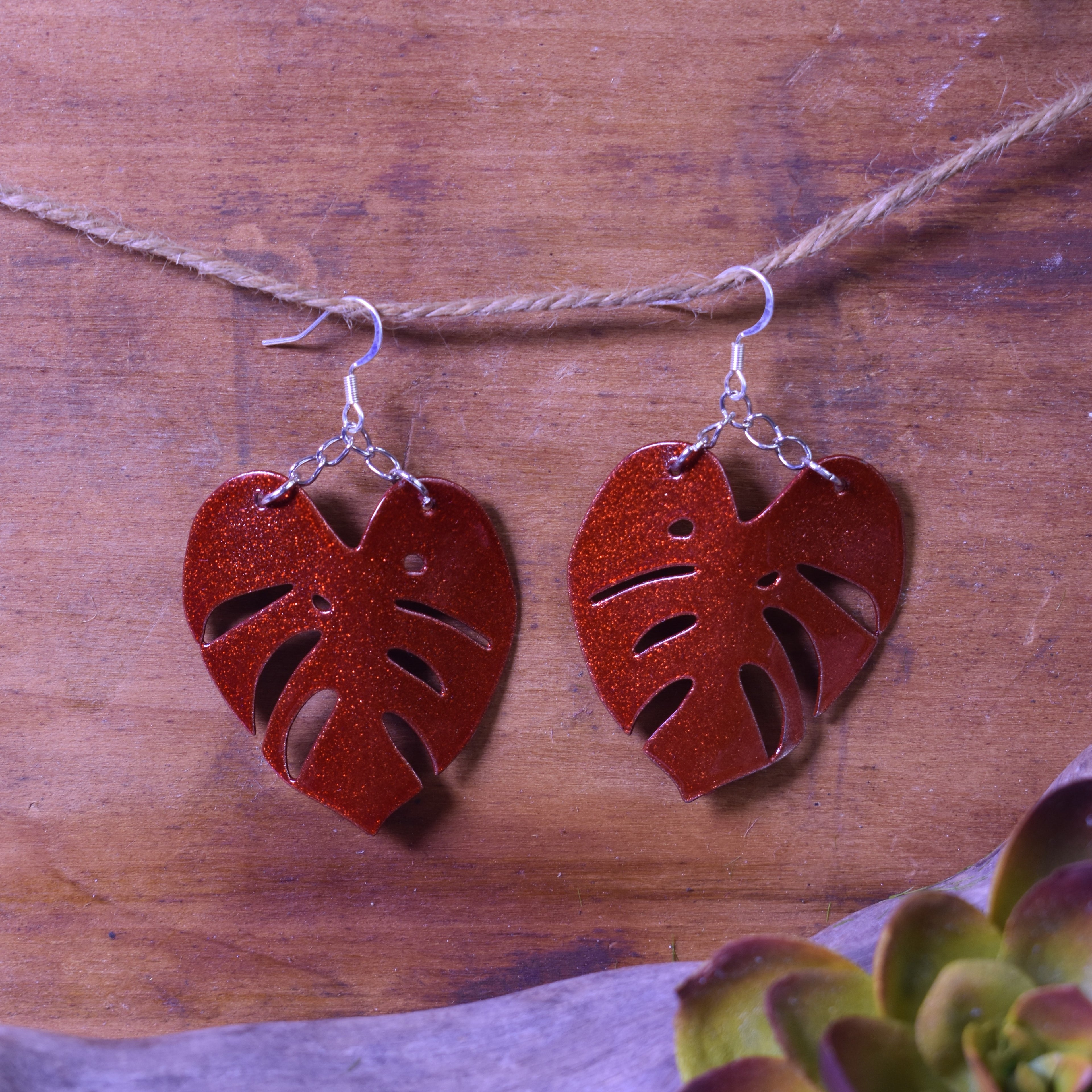 Small Monstera Earring Dormant Sparkle Copper