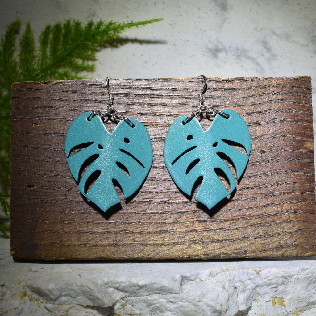 Monstera Earrings Teal