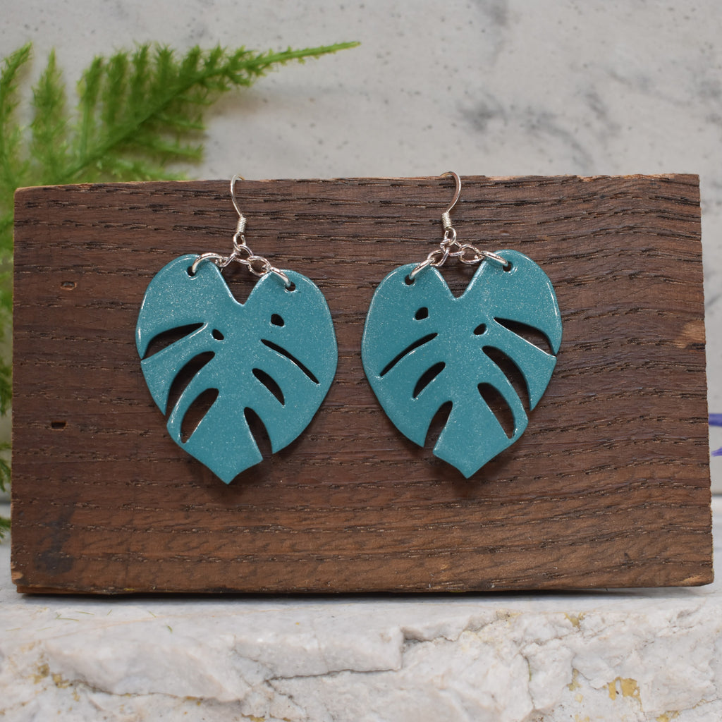 Monstera Earrings Teal