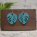 Monstera Earrings Teal