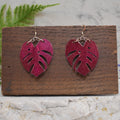 Monstera Earrings Candy Raspberry