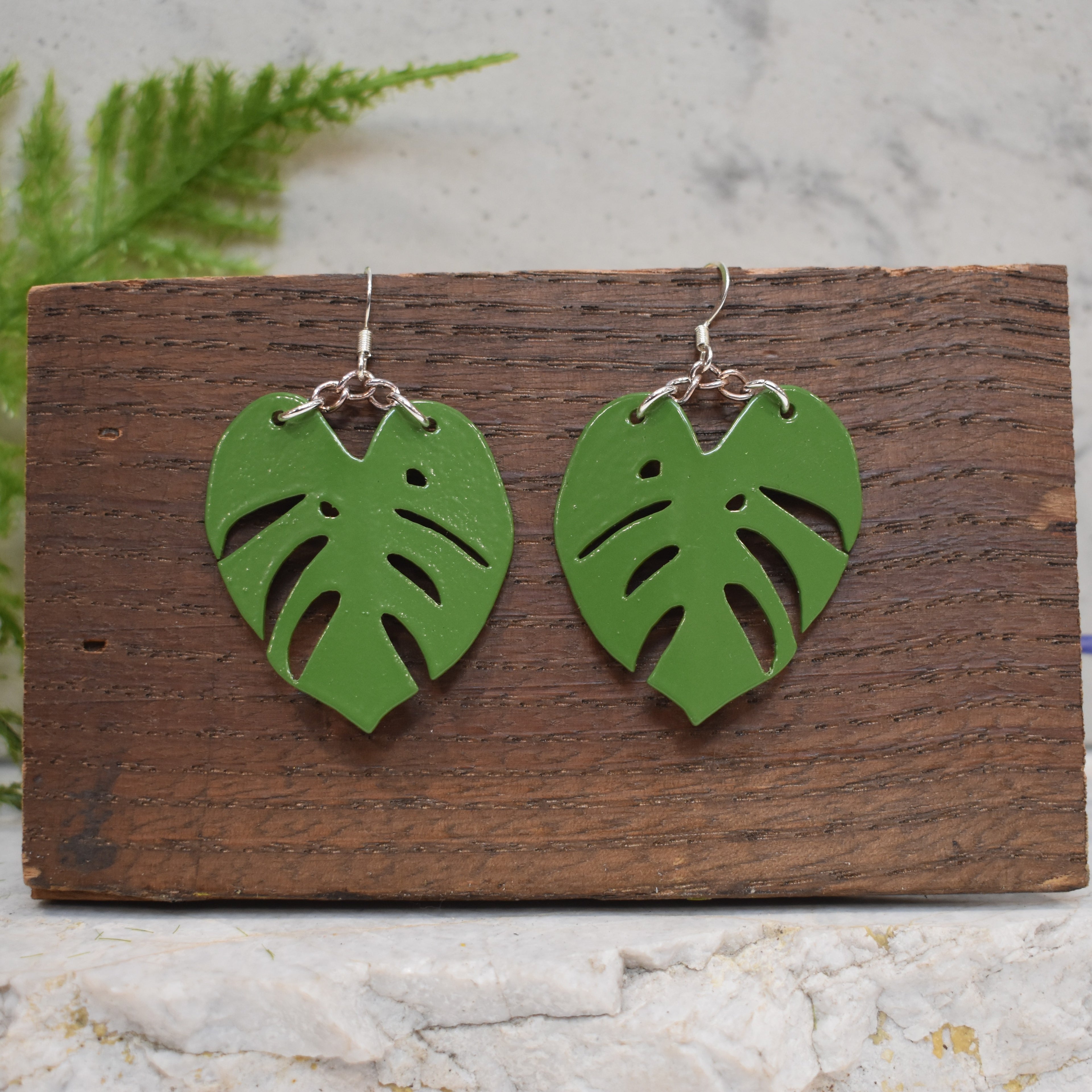 Monstera Earrings Fern Green