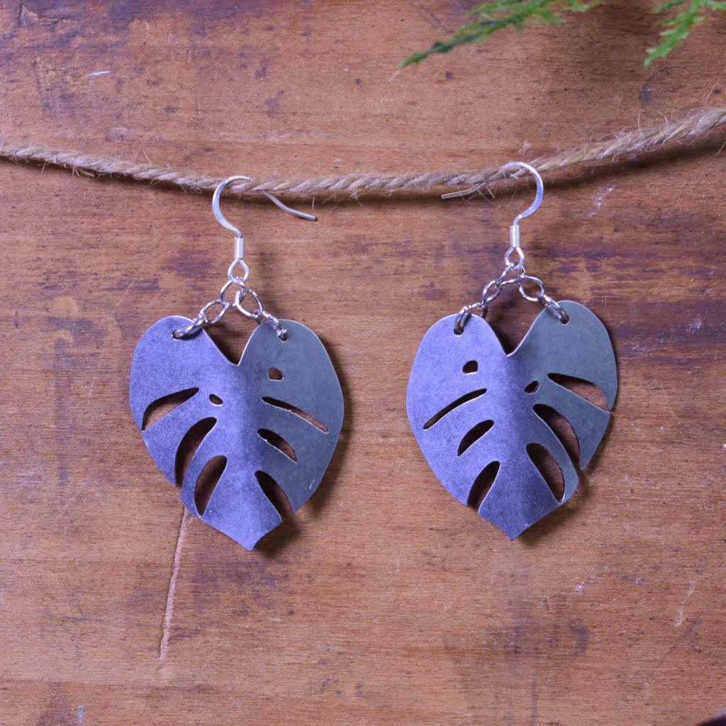 Stainless-Steel Monstera Earrings