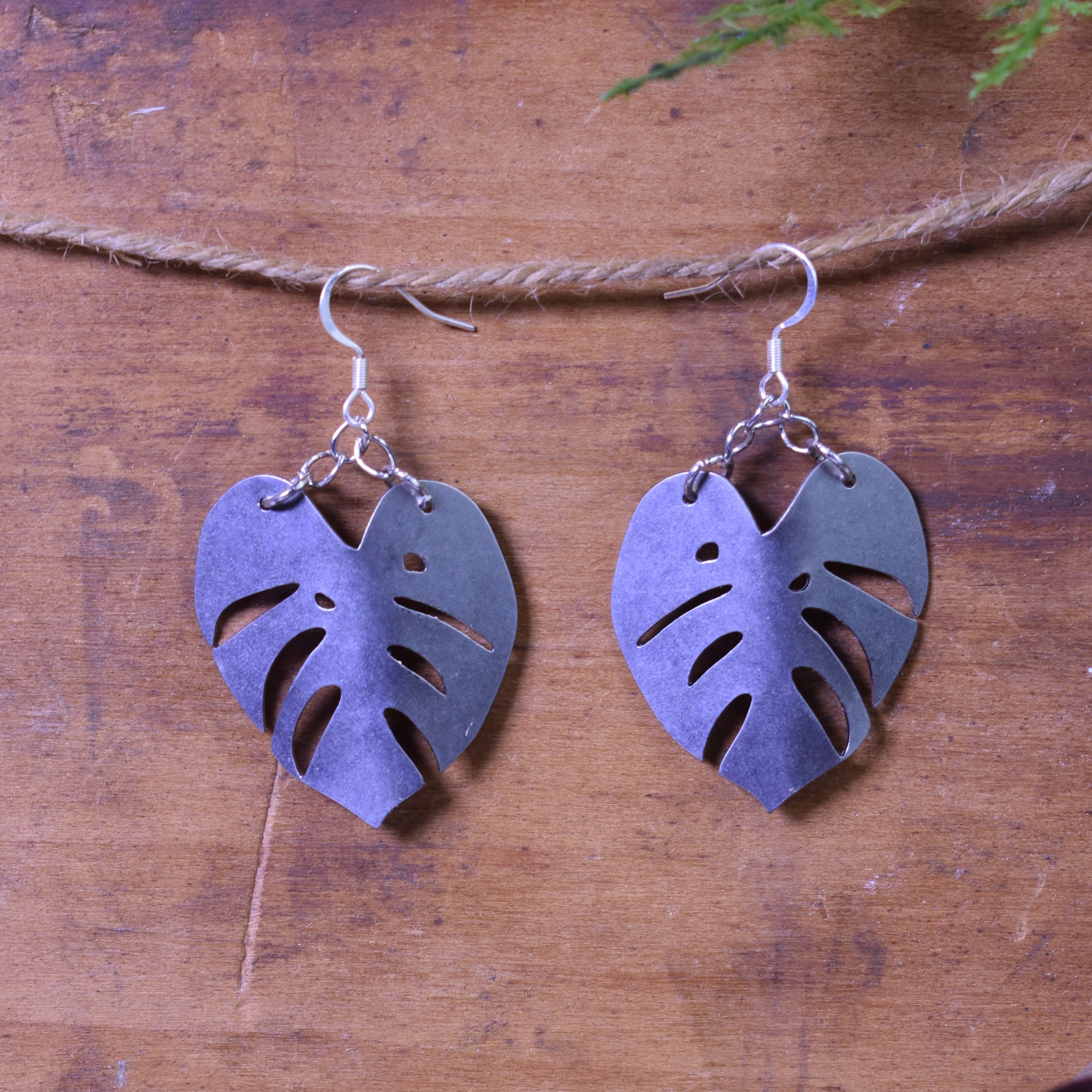 Stainless-Steel Monstera Earrings