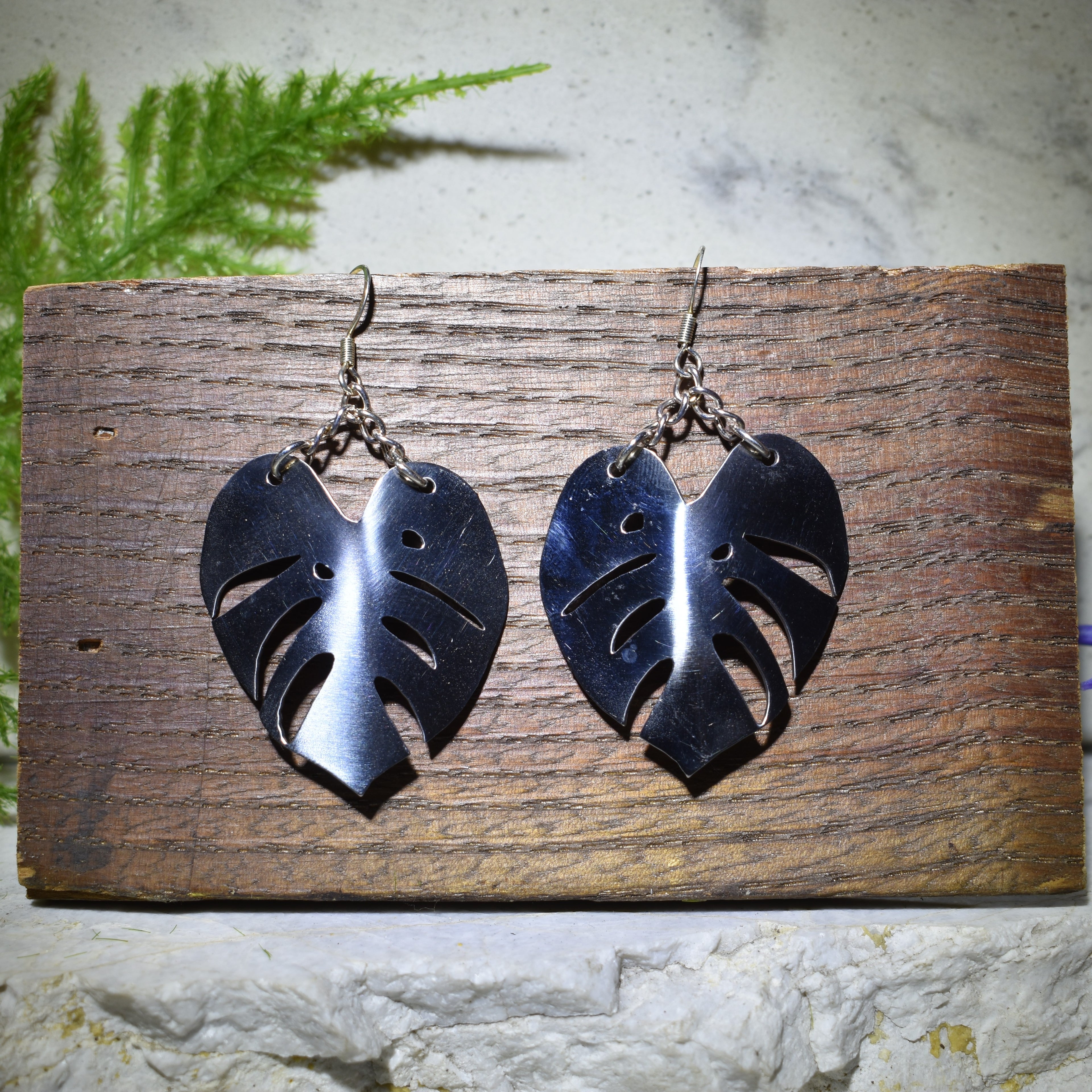 Monstera Earrings polished stainless steel