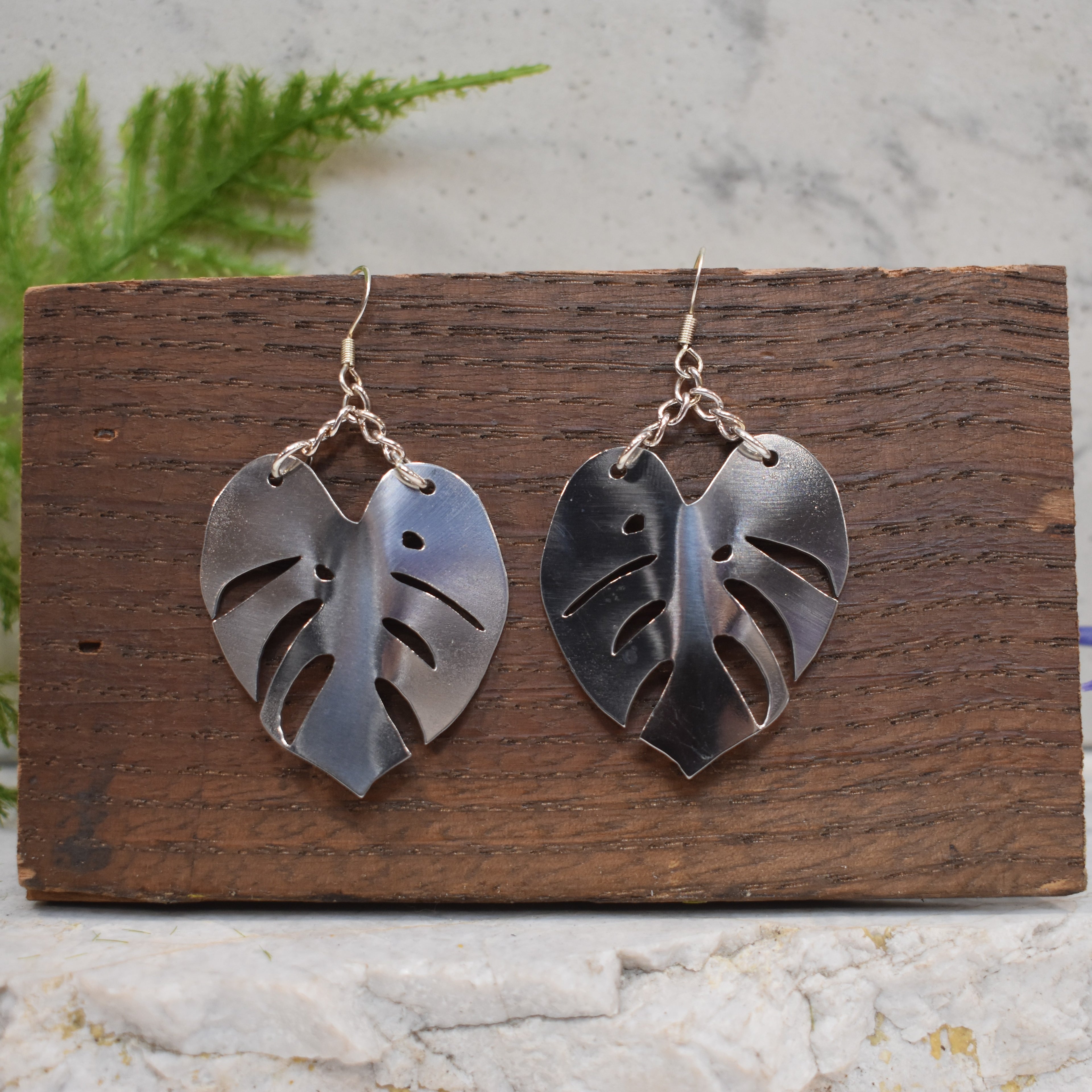Monstera Earrings polished stainless steel