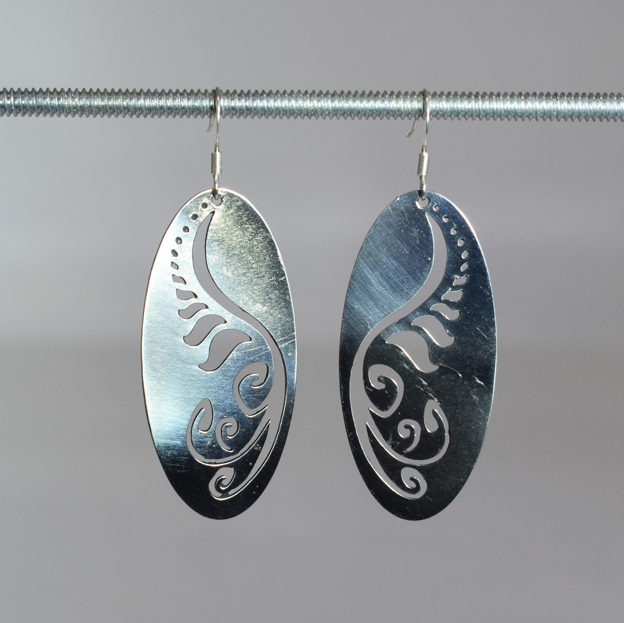 Filagree Fiddlehead Fern Drop Oval Earrings