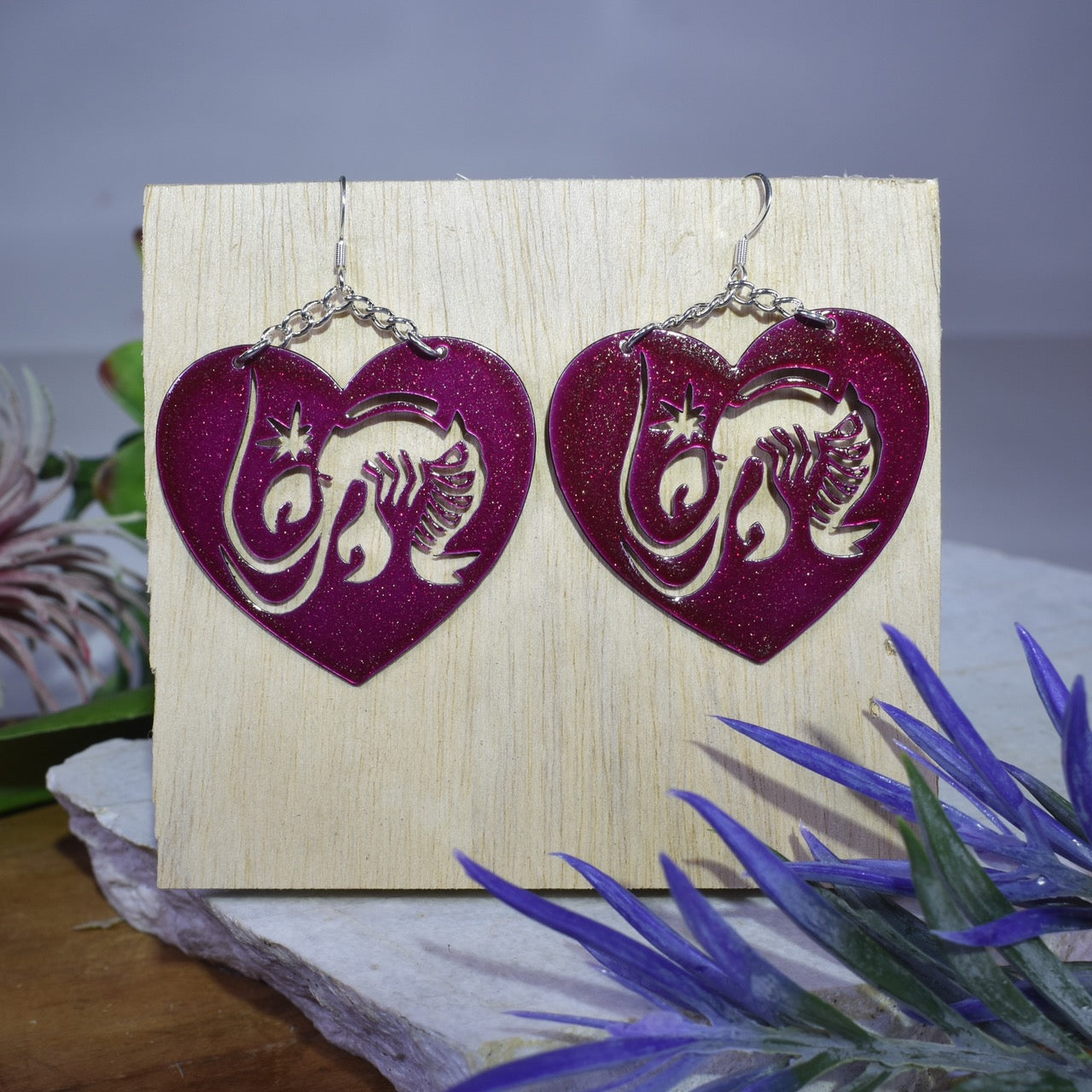 Crawfish Heart Earrings in Raspberry