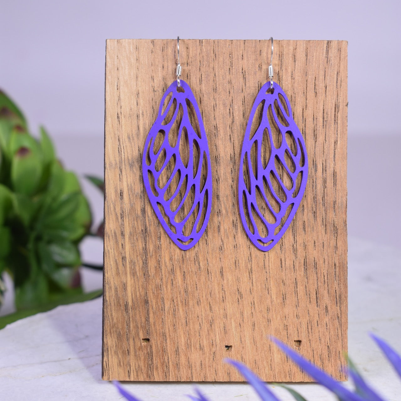 Larger Cicada Wing Earrings in Matte Purple
