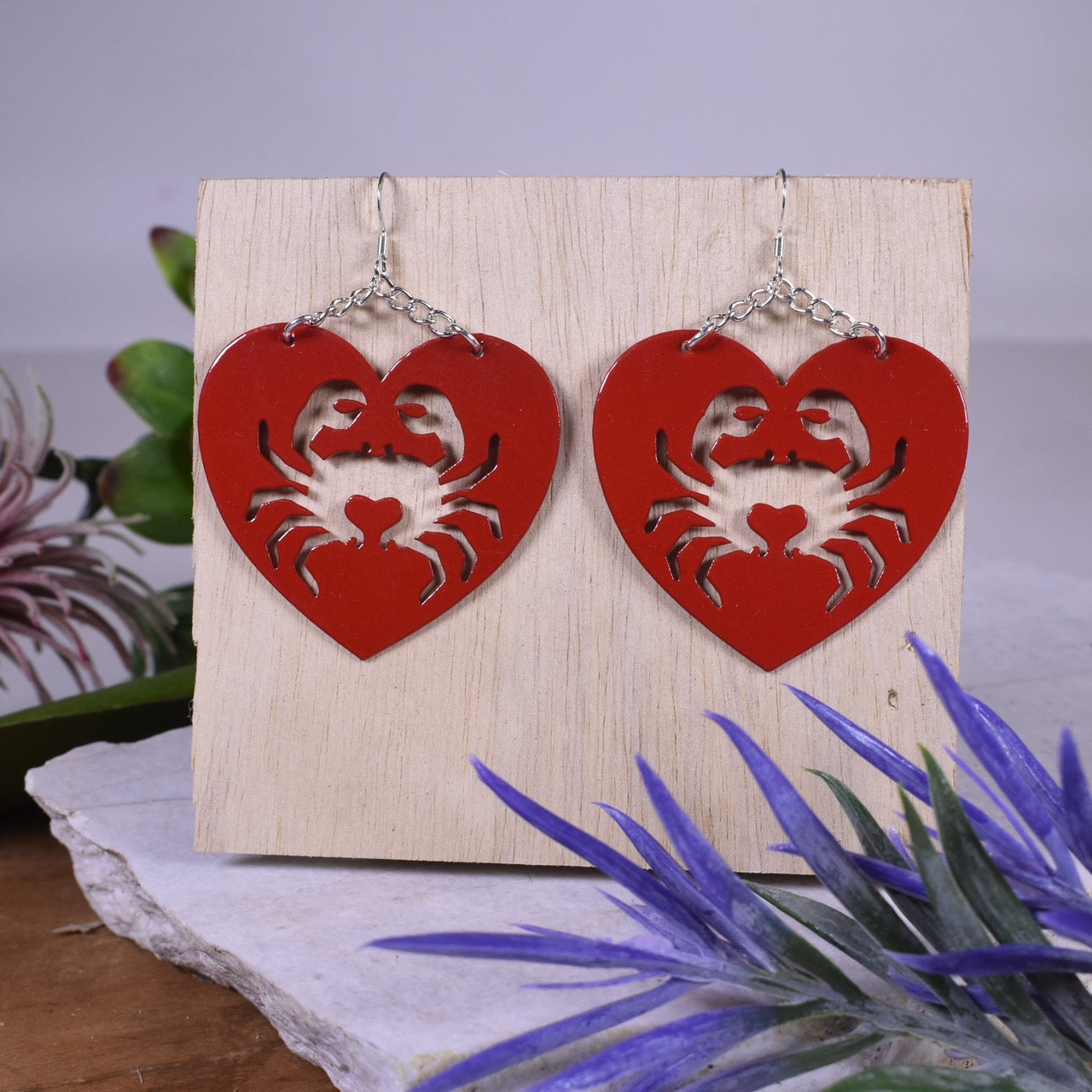 Crab Heart Earrings in Red Red