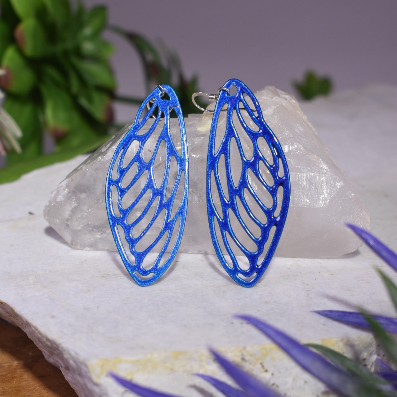 Small Cicada Wing Earrings in Illusion Blue