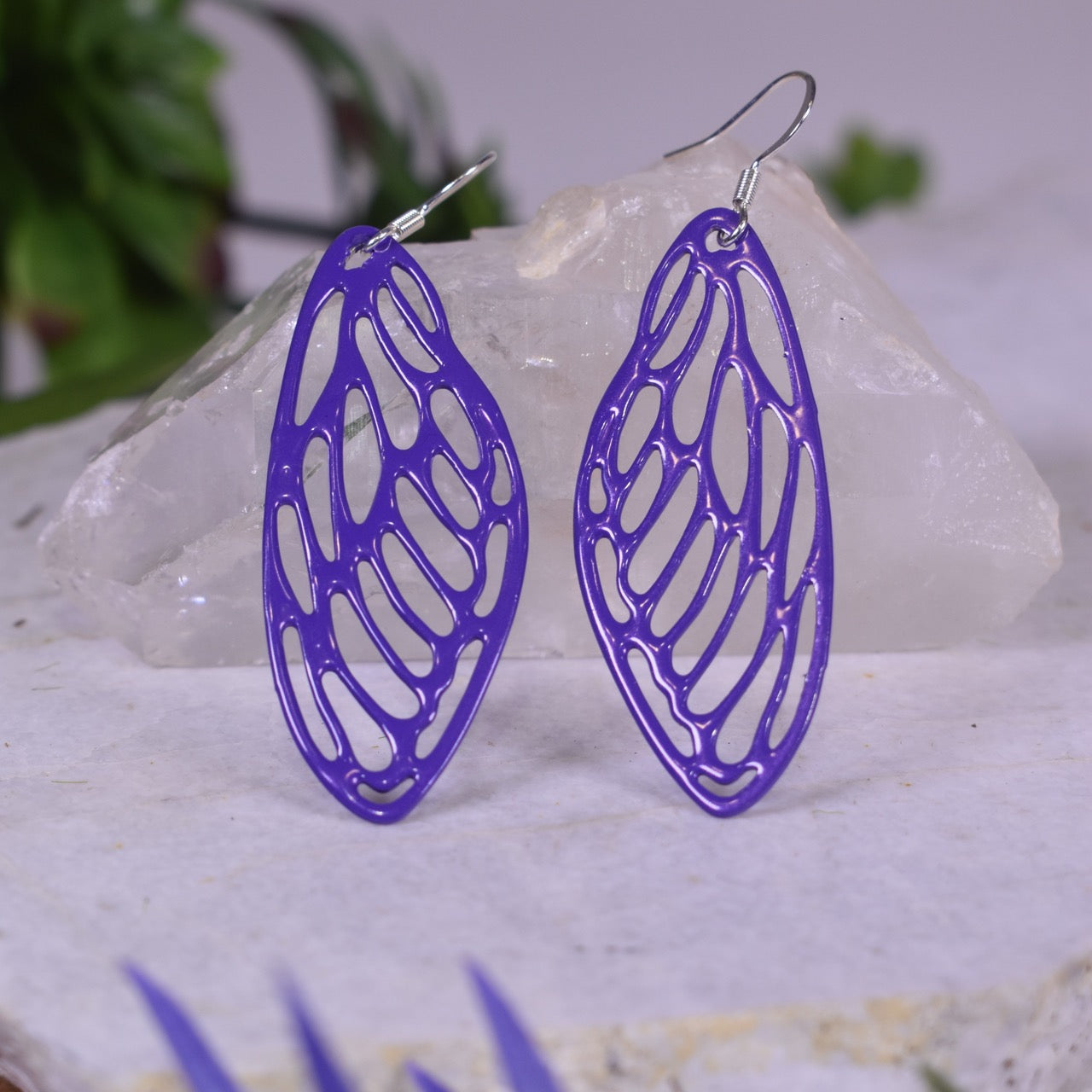 Small Cicada Wing Earrings in Crimson Purple