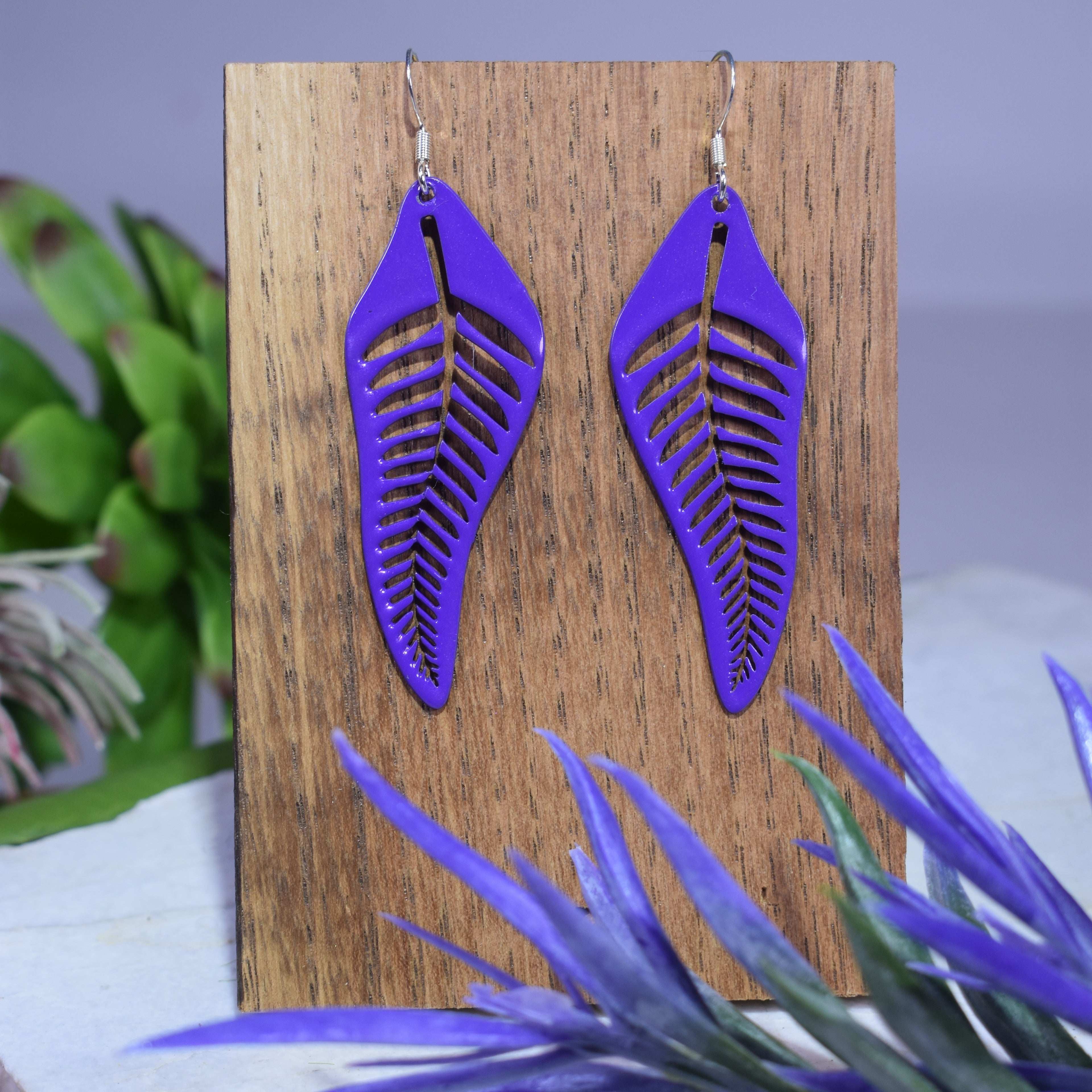 Fern Drop Earrings Crimson Purple