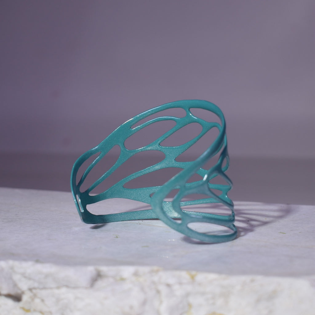 Small Cicada Wing Cuff bracelet in teal