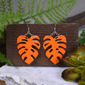 Gloss Orange Large Monstera Earrings
