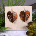 Translucent Burnt Orange Monstera Earrings Large