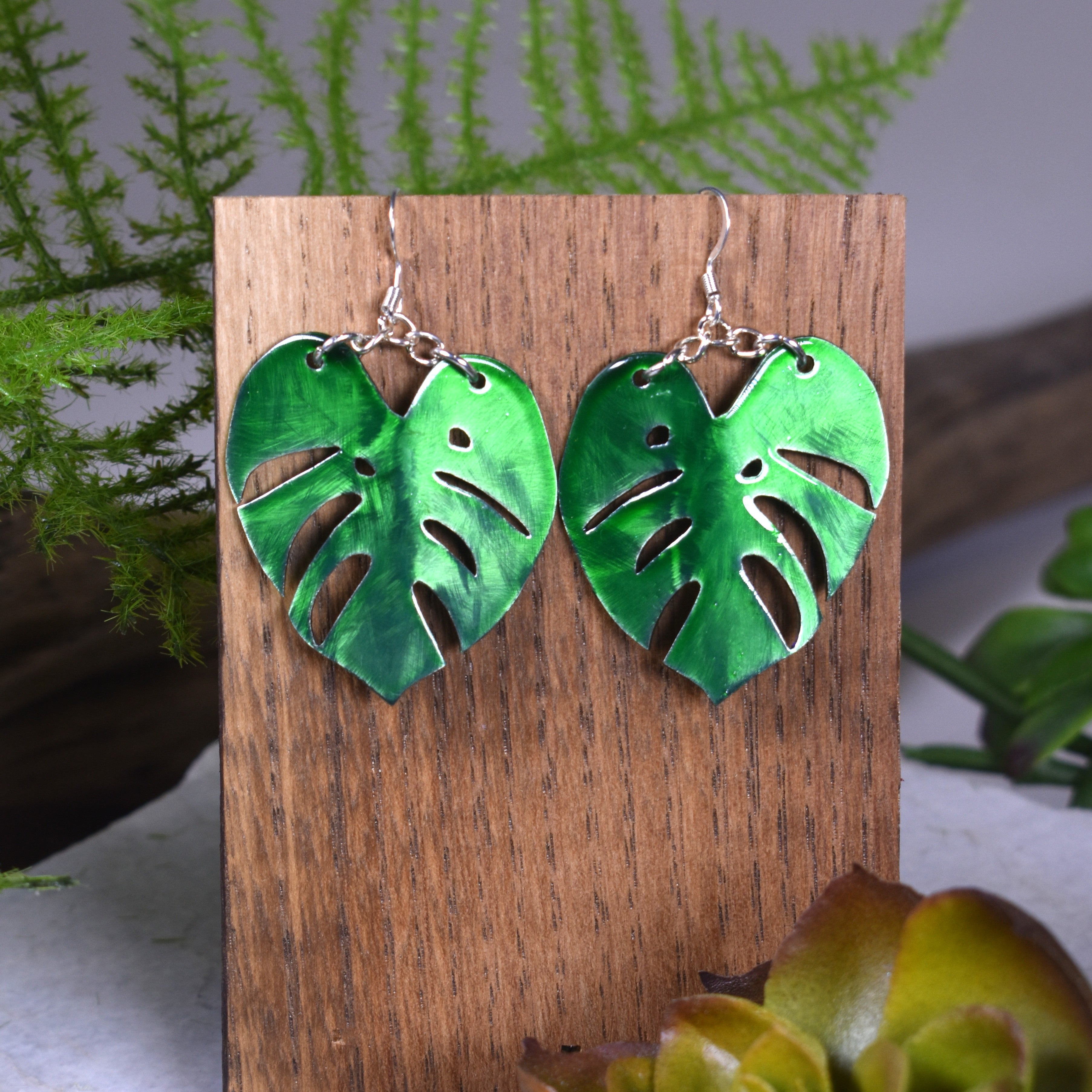 Candy Green Small Monstera Earrings