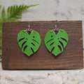 Monstera Earrings Metallic Green