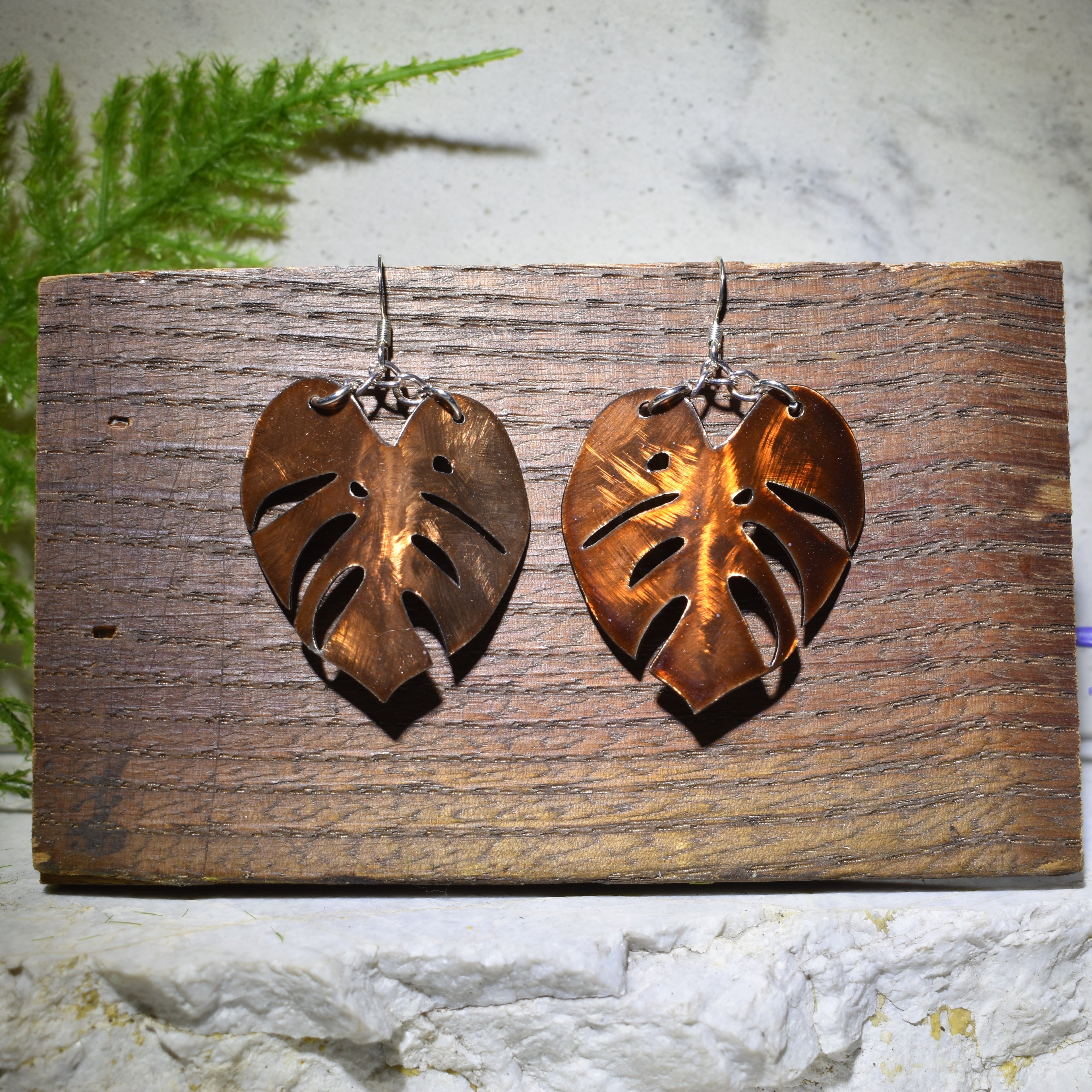 Monstera Earrings Burnt Orange