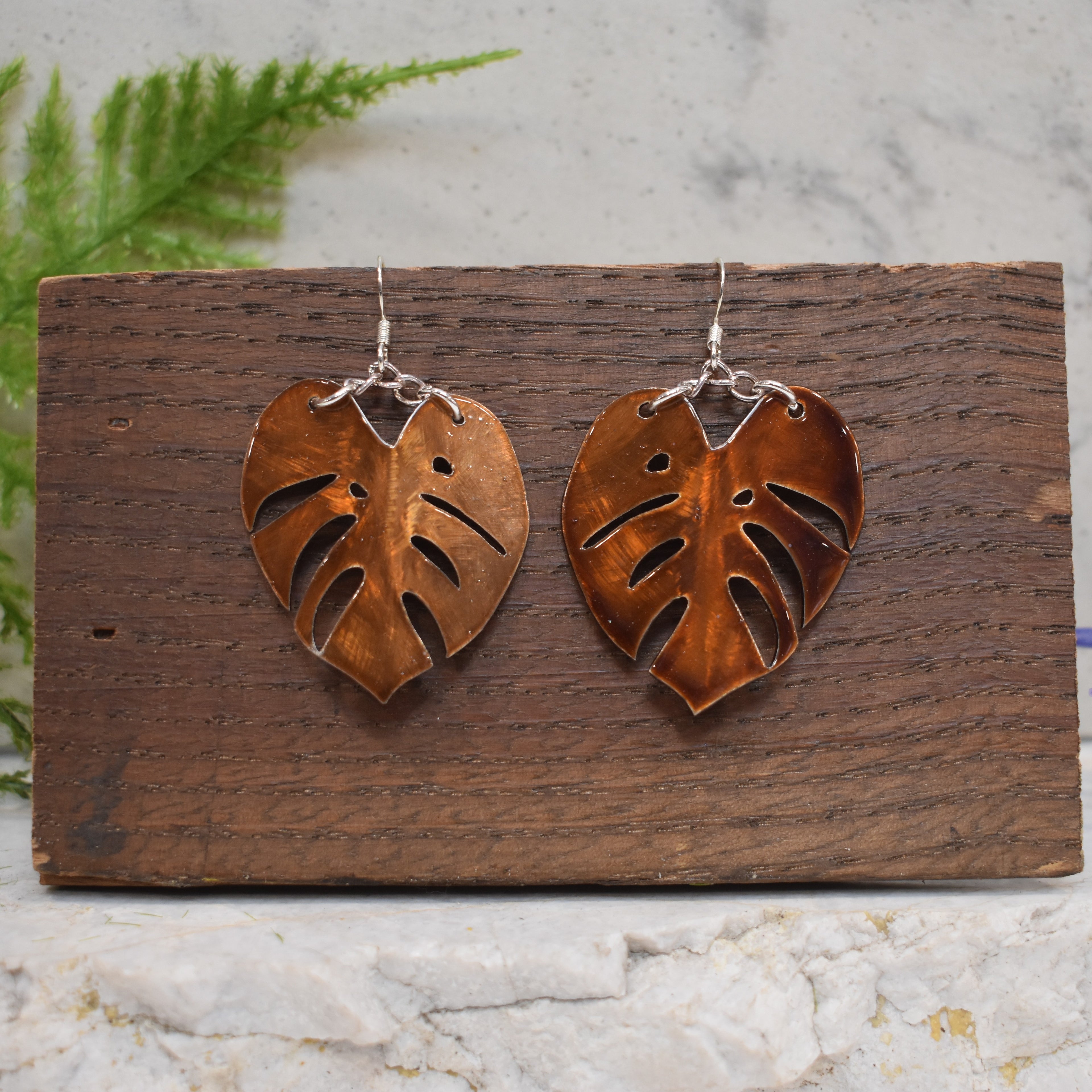 Monstera Earrings Burnt Orange