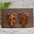 Large Monstera Earrings Burnt Orange