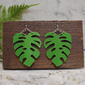 Large Monstera Earrings Metallic Green