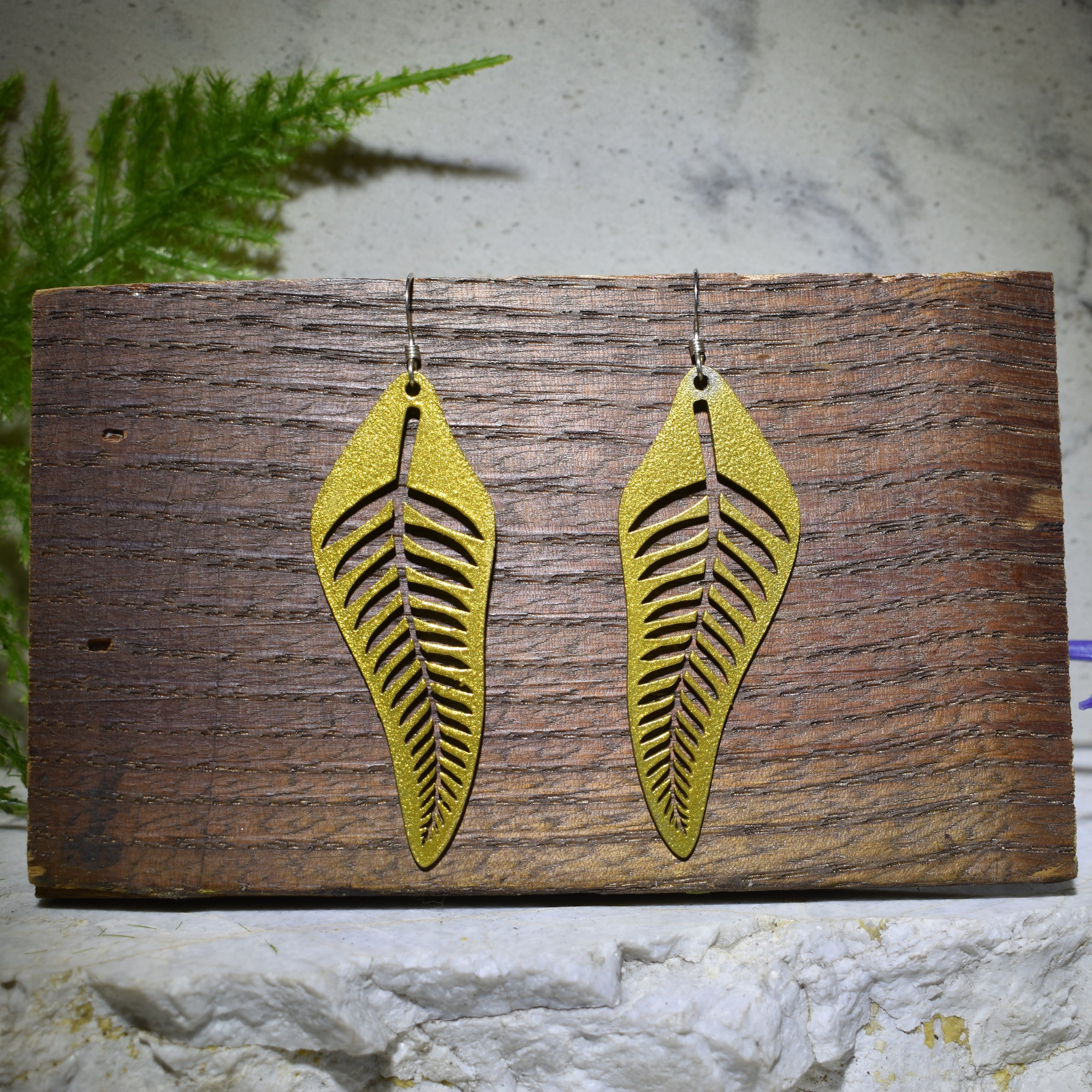 Fern Drop Earrings Gold Shimmer