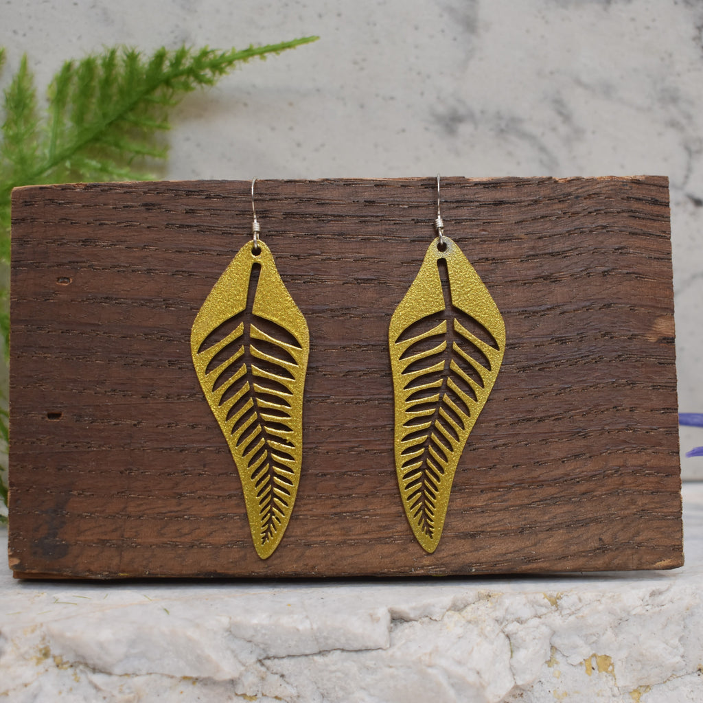 Fern Drop Earrings Gold Shimmer