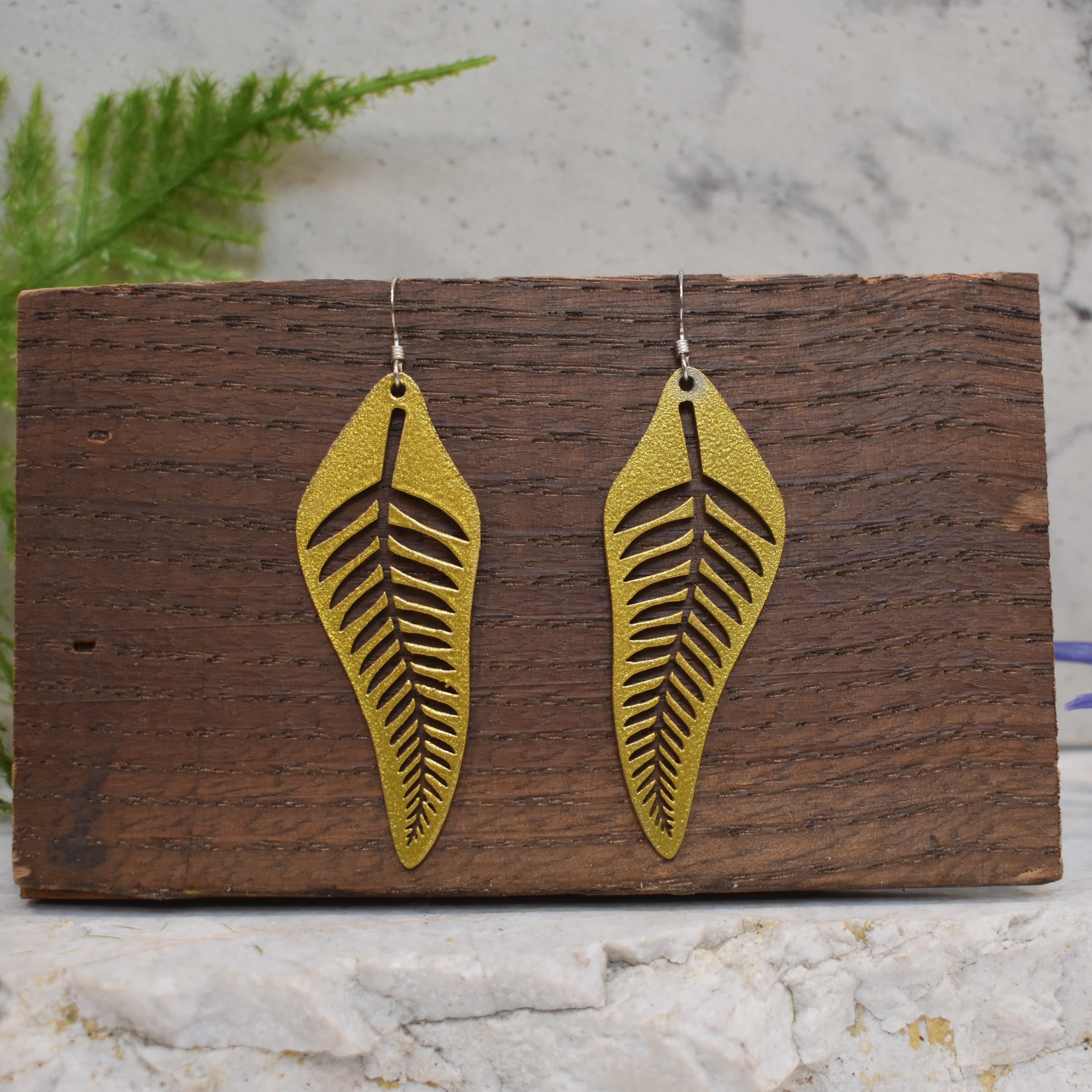 Fern Drop Earrings Gold Shimmer