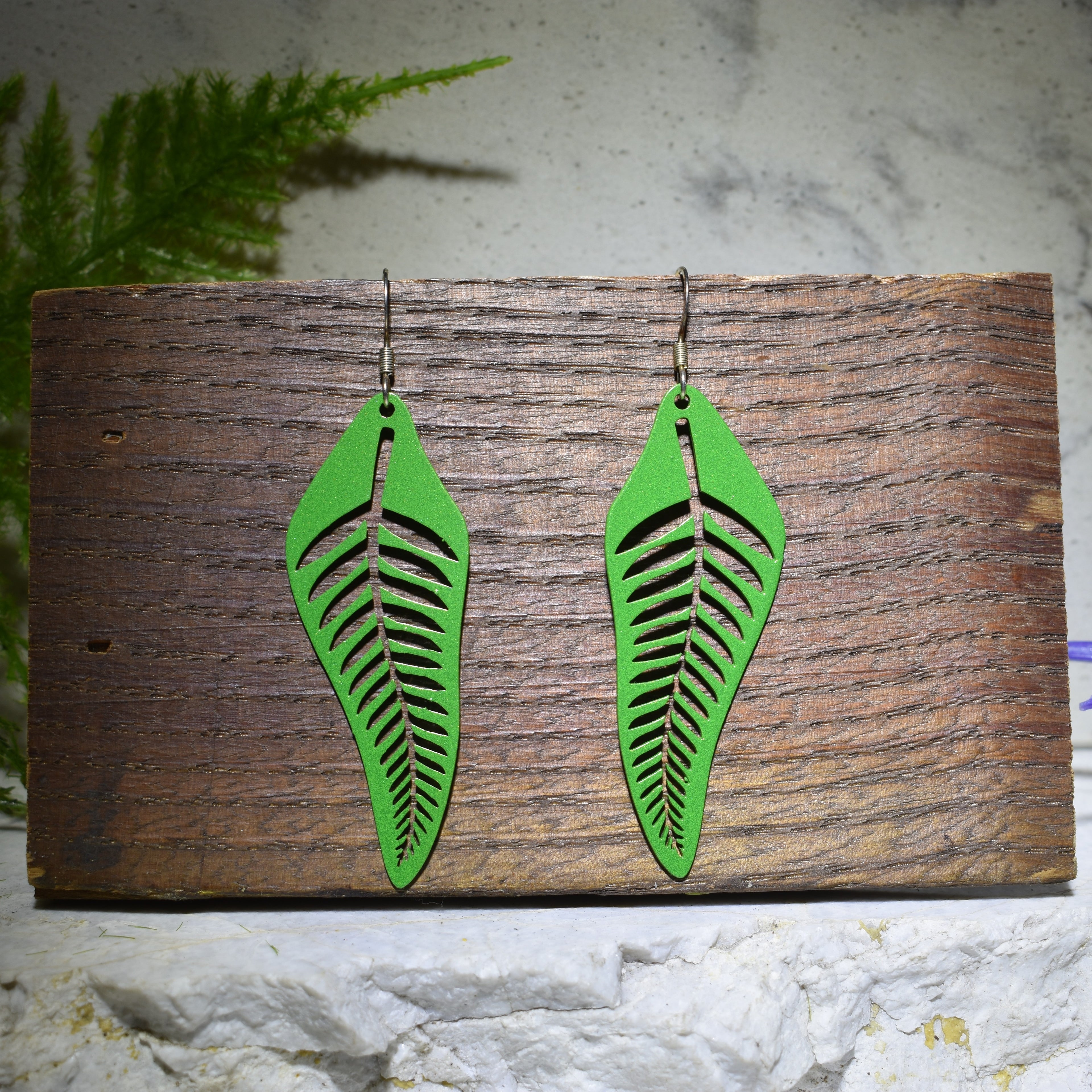 Fern Drop Earrings Shimmer Green