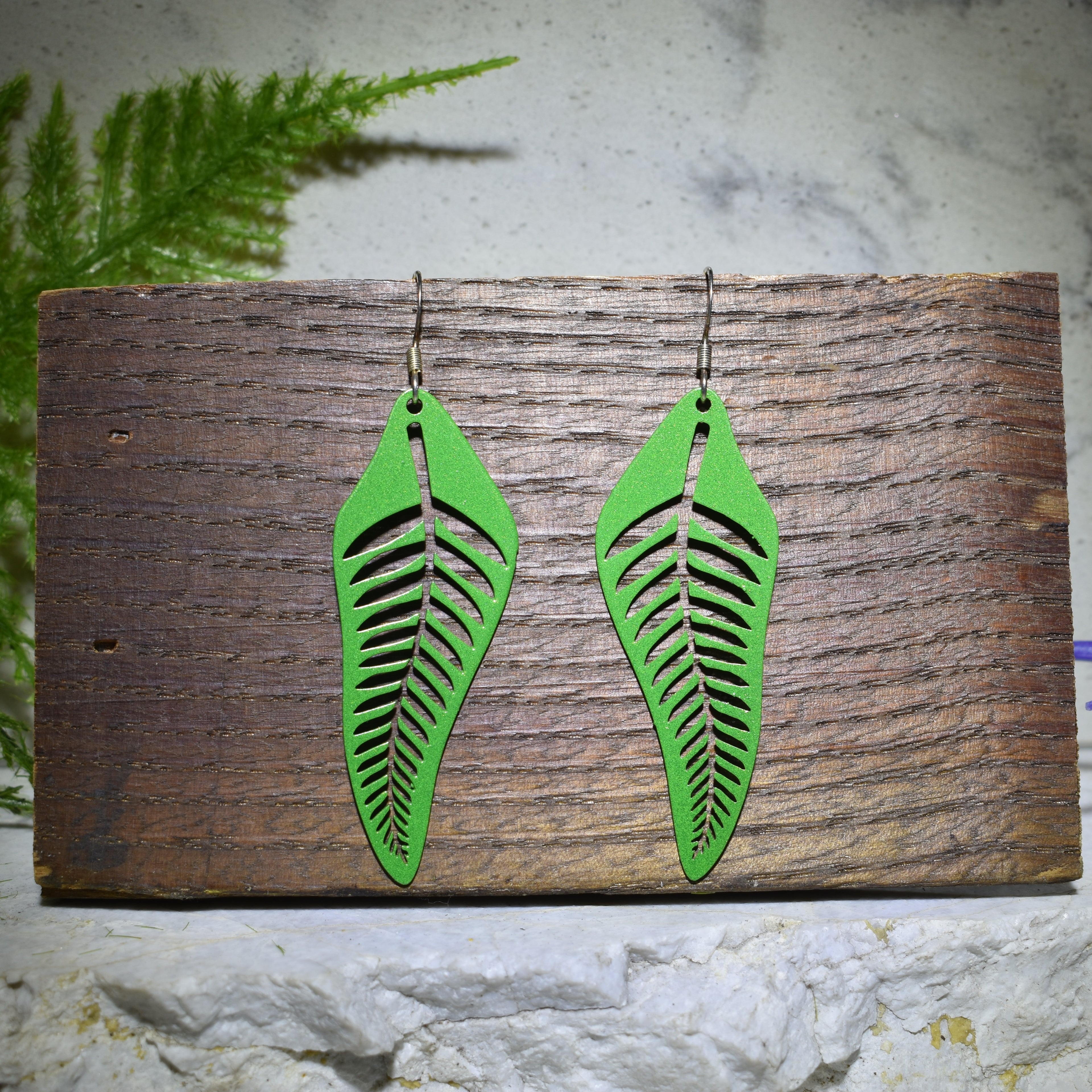 Fern Drop Earrings Green Shimmer