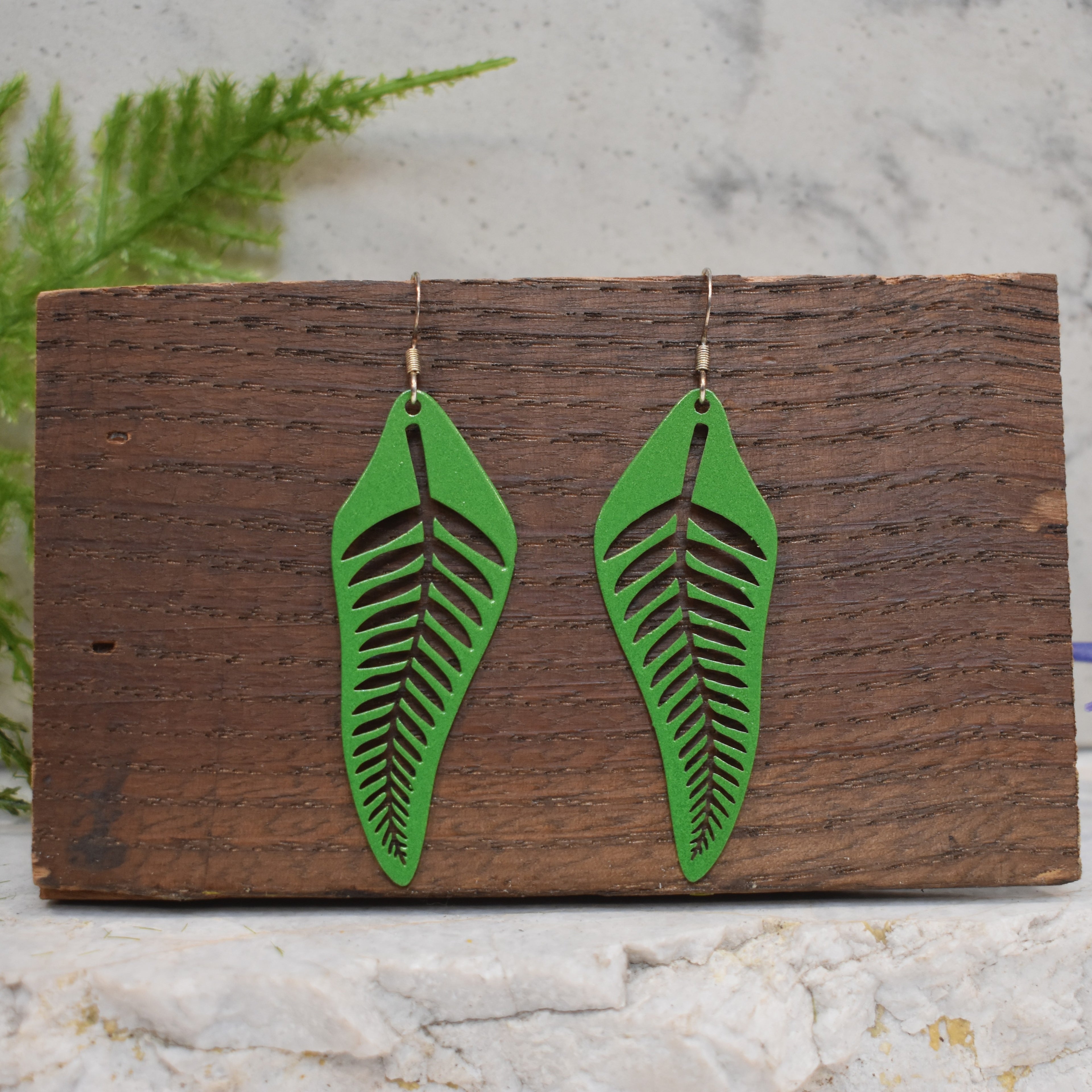 Fern Drop Earrings Green Shimmer