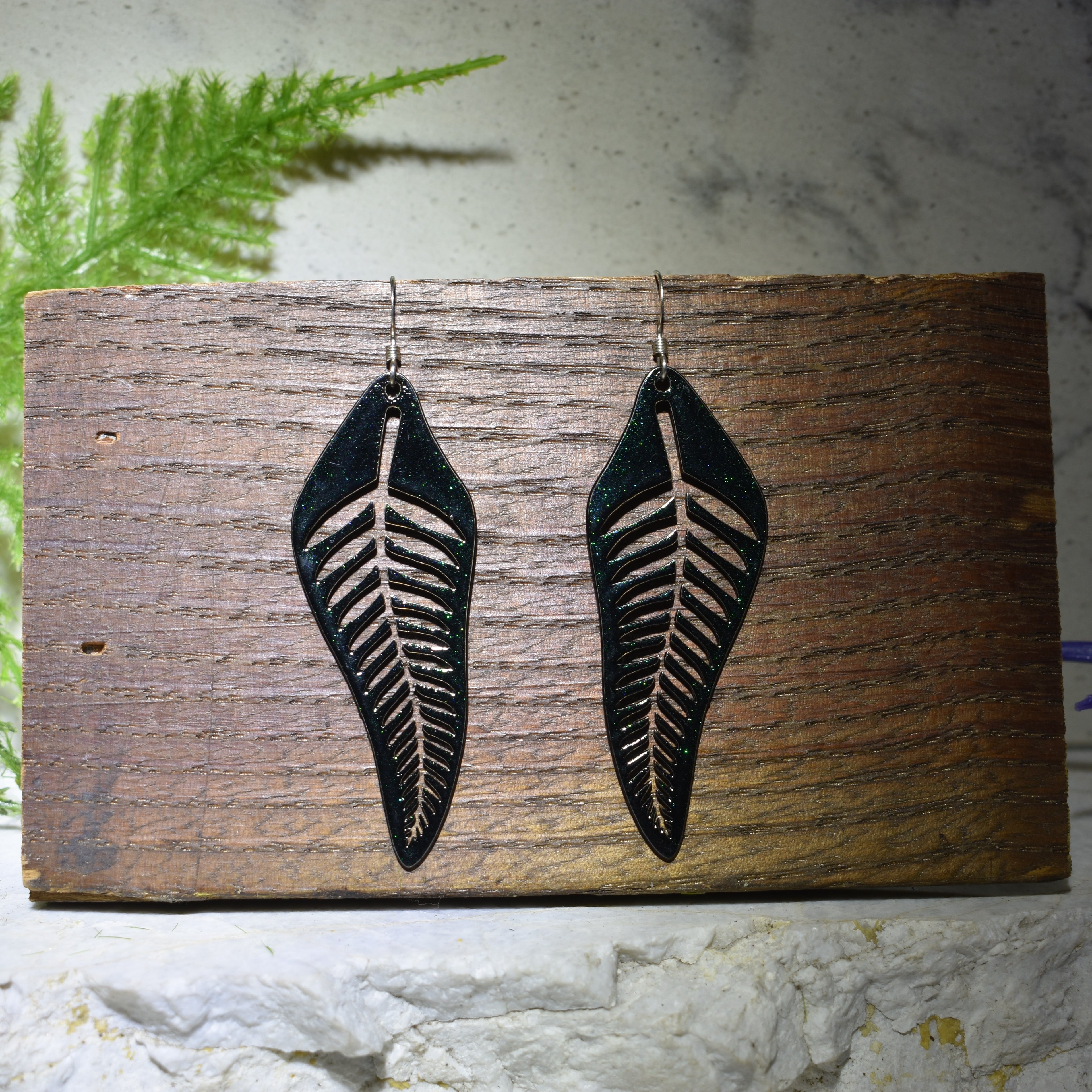 Fern Drop Earrings Rainbow Shimmer