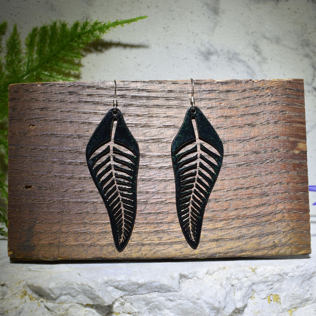 Fern Drop Earrings Rainbow Shimmer