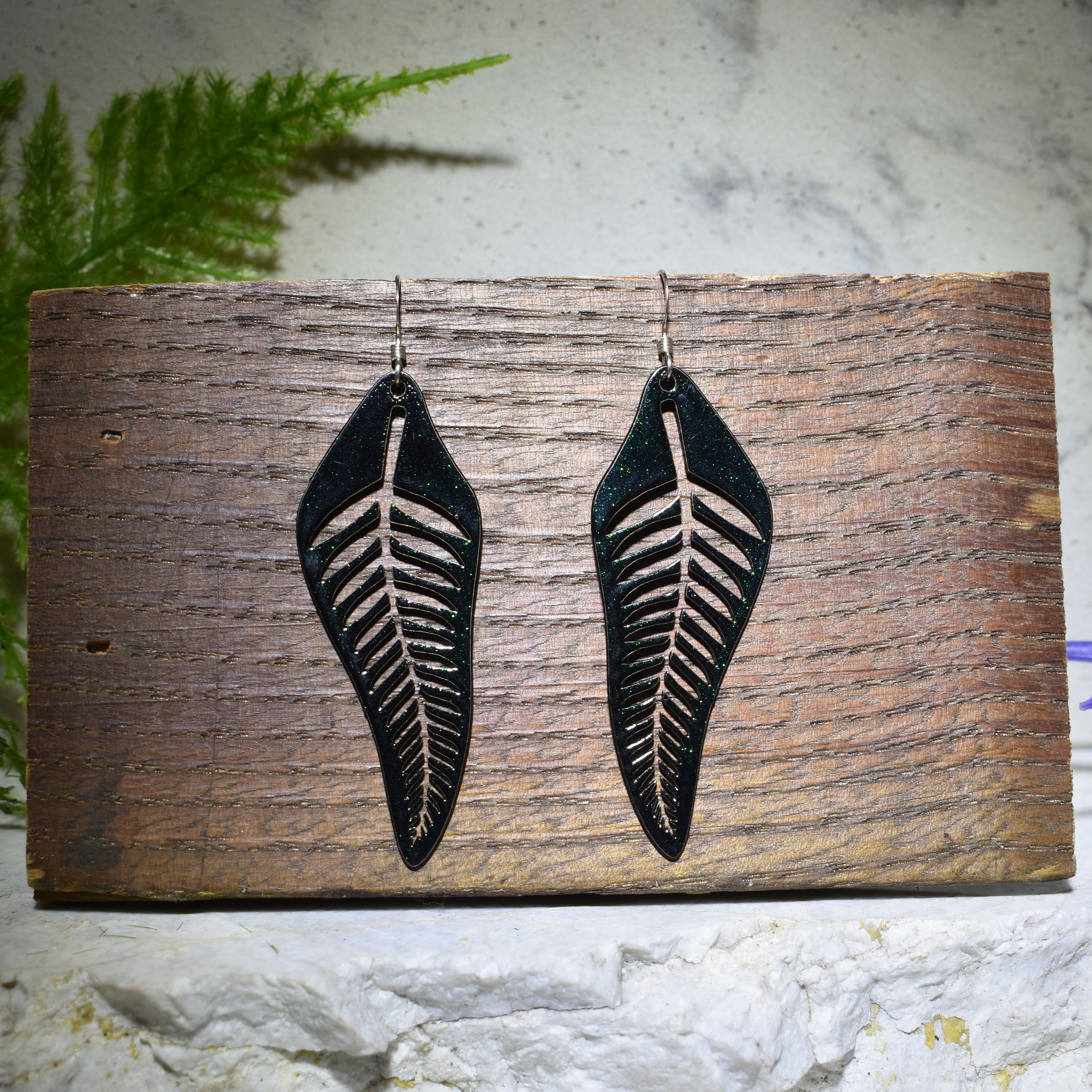 Fern Drop Earrings Rainbow Shimmer