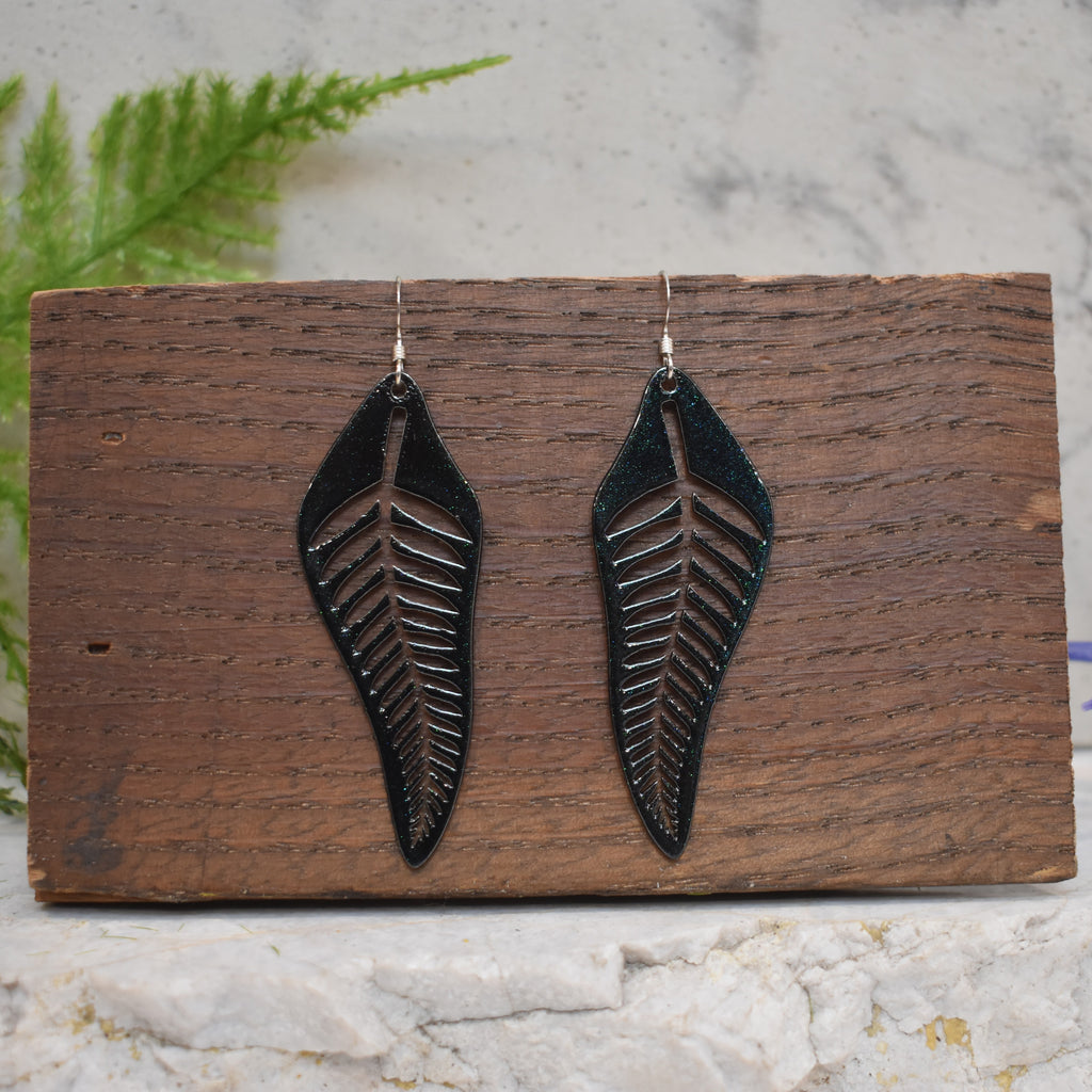 Fern Drop Earrings Rainbow Shimmer