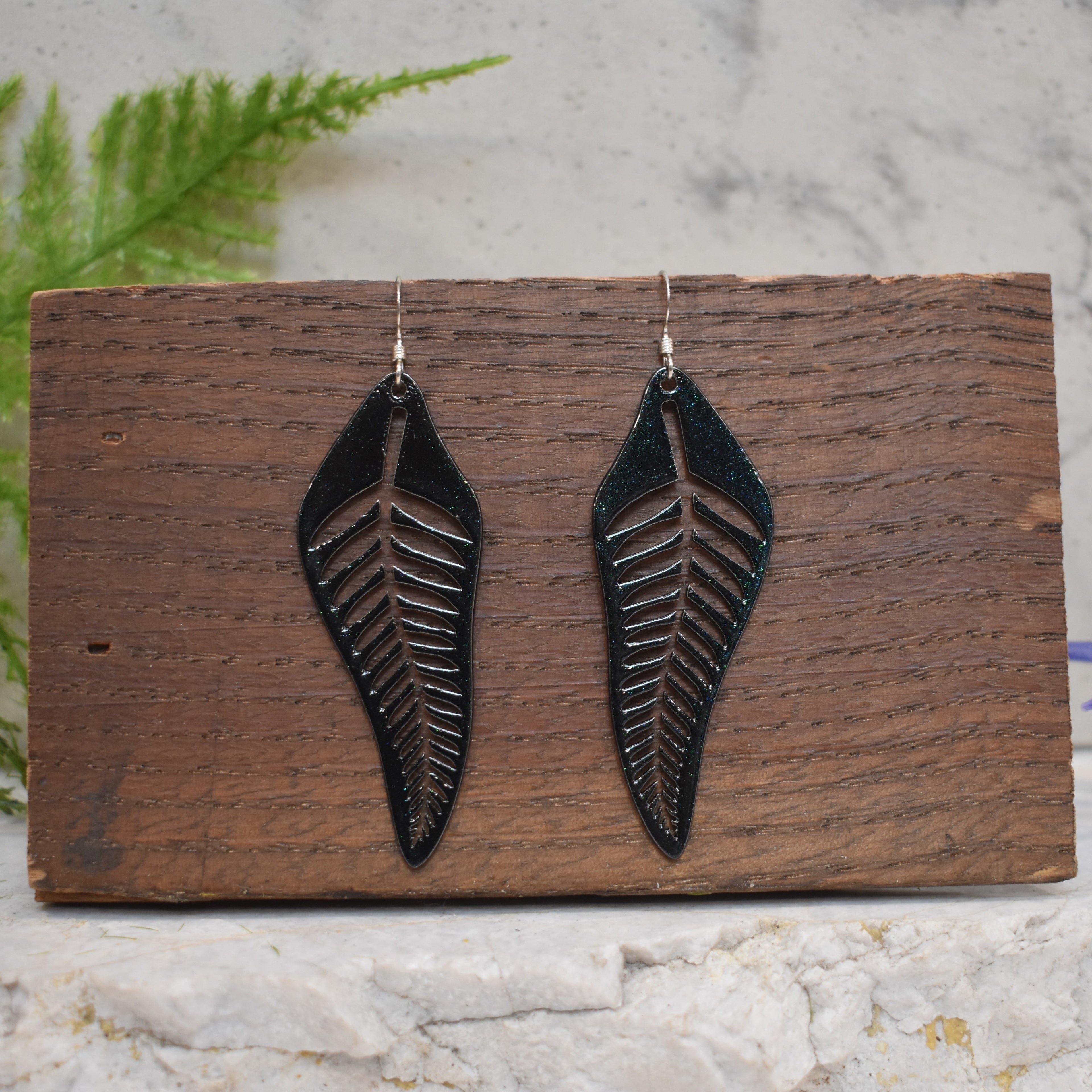 Fern Drop Earrings Rainbow Shimmer